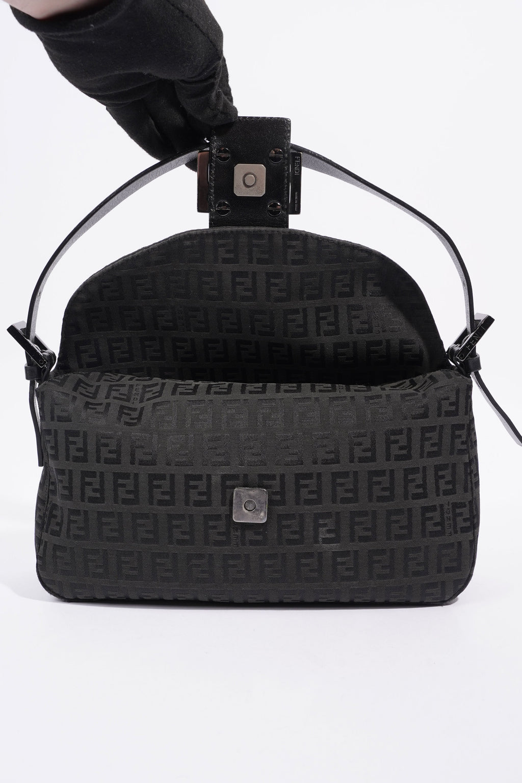 Fendi Zucchino Canvas Shoulder Bag Black Canvas