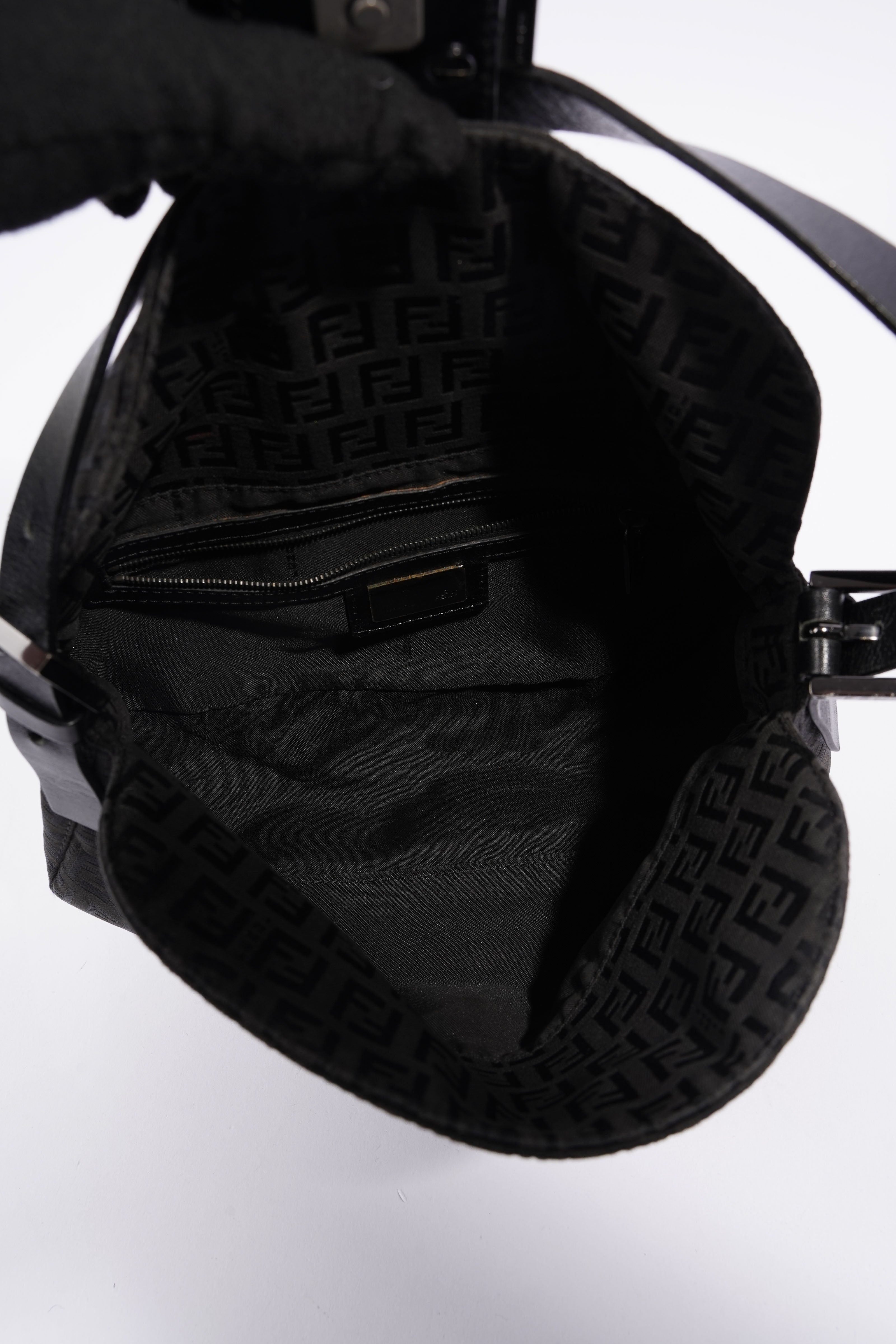 Fendi Zucchino Canvas Shoulder Bag Black Canvas
