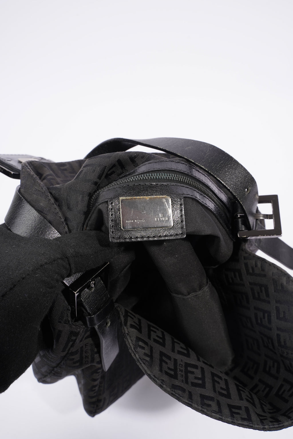 Fendi Zucchino Canvas Shoulder Bag Black Canvas