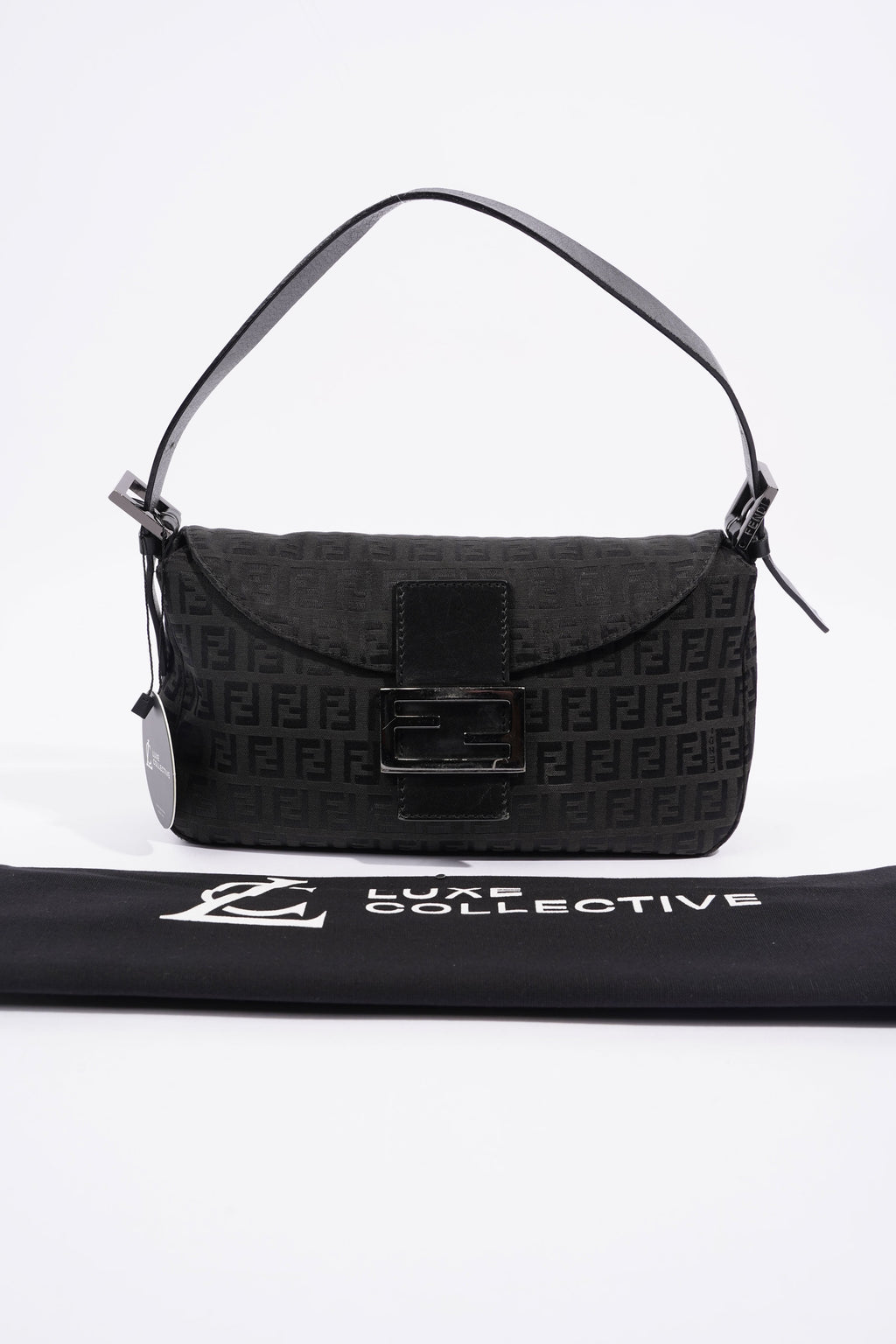 Fendi Zucchino Canvas Shoulder Bag Black Canvas