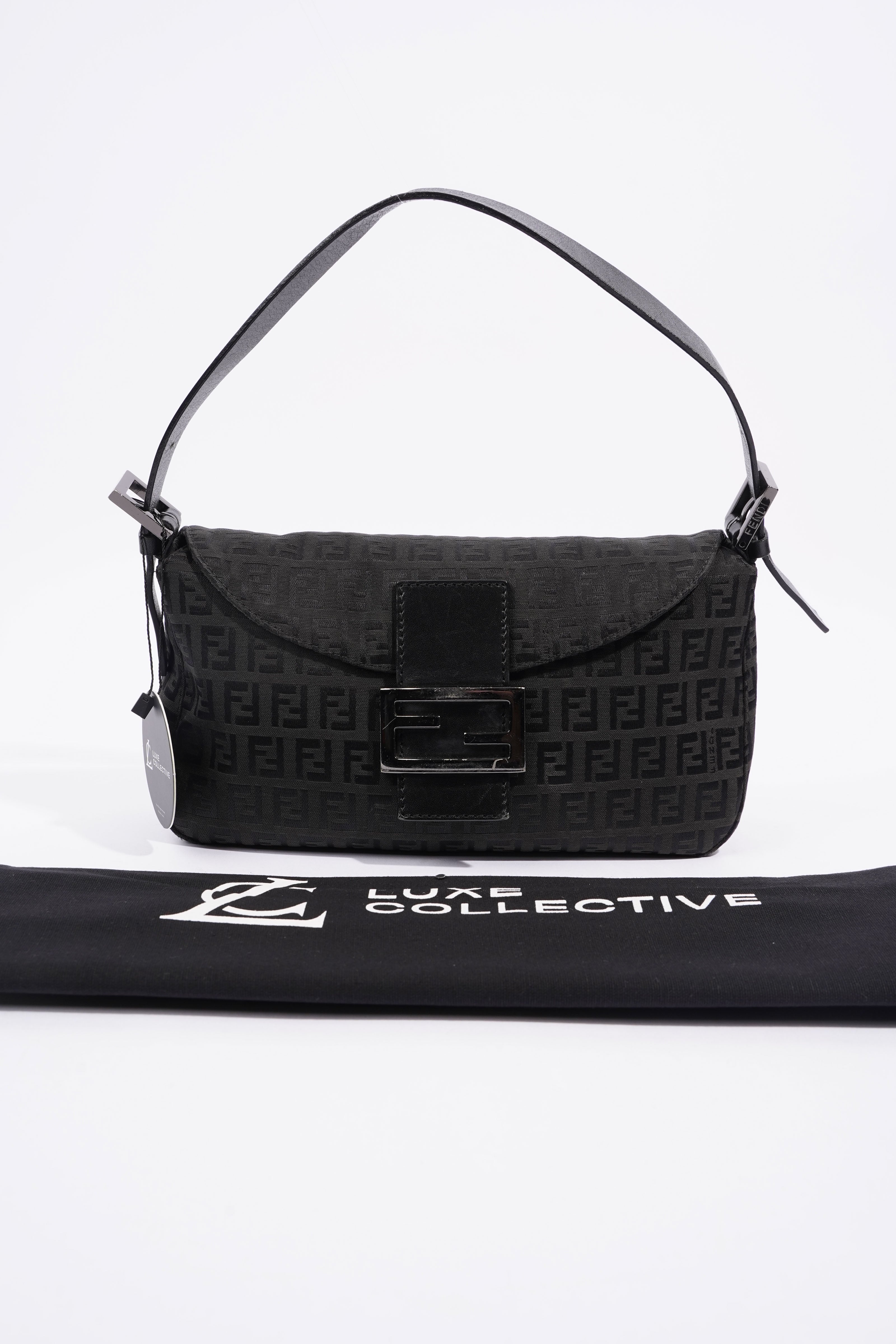 Fendi Zucchino Canvas Shoulder Bag Black Canvas