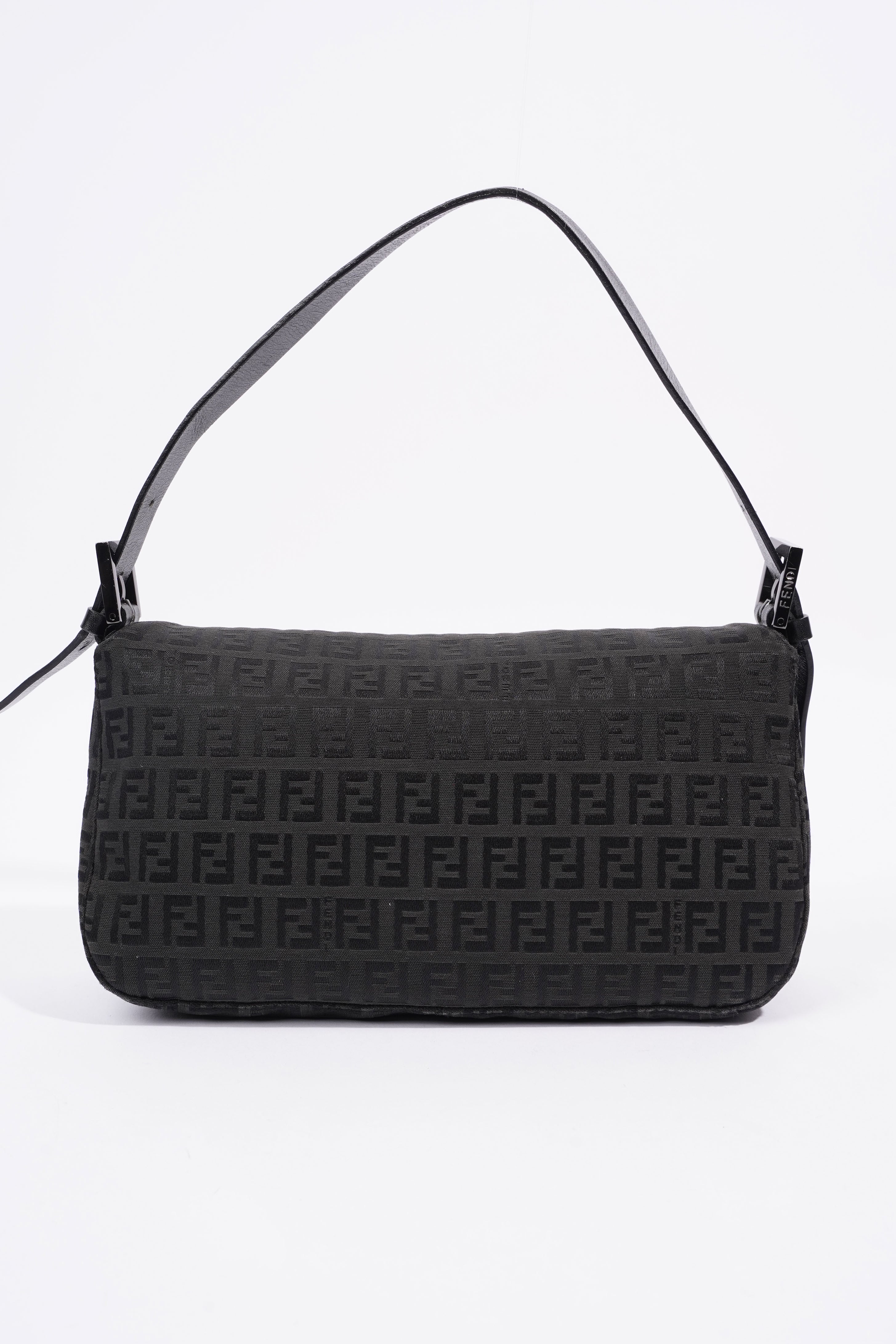 Fendi Zucchino Canvas Shoulder Bag Black Canvas