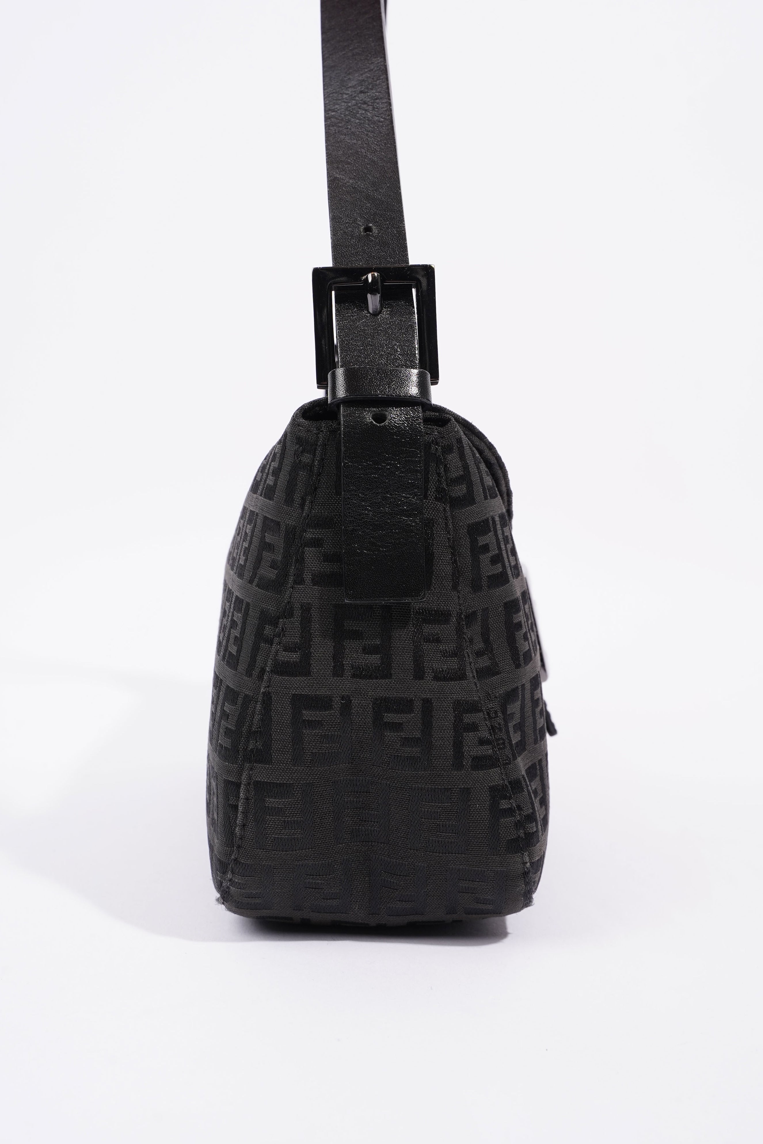 Fendi Zucchino Canvas Shoulder Bag Black Canvas
