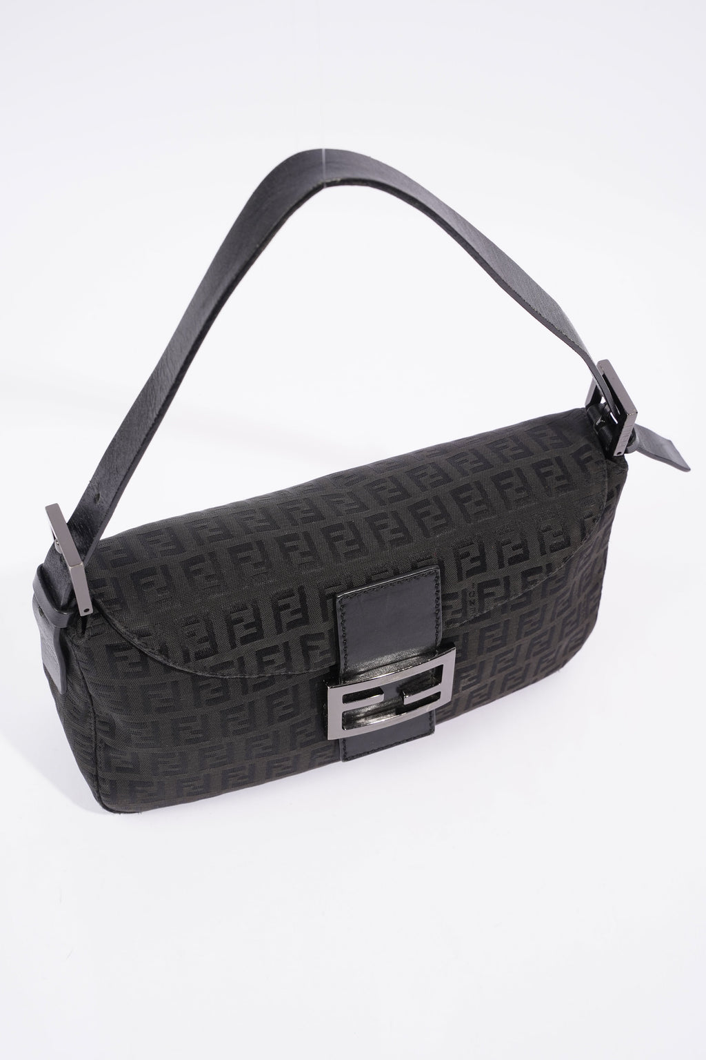 Fendi Zucchino Canvas Shoulder Bag Black Canvas