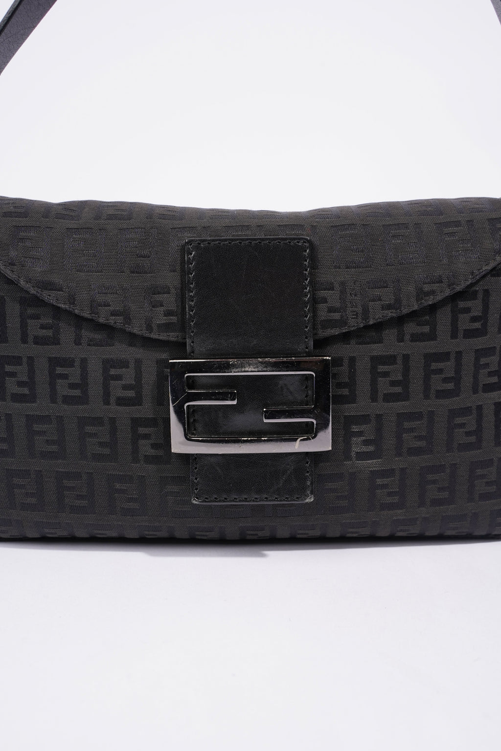 Fendi Zucchino Canvas Shoulder Bag Black Canvas