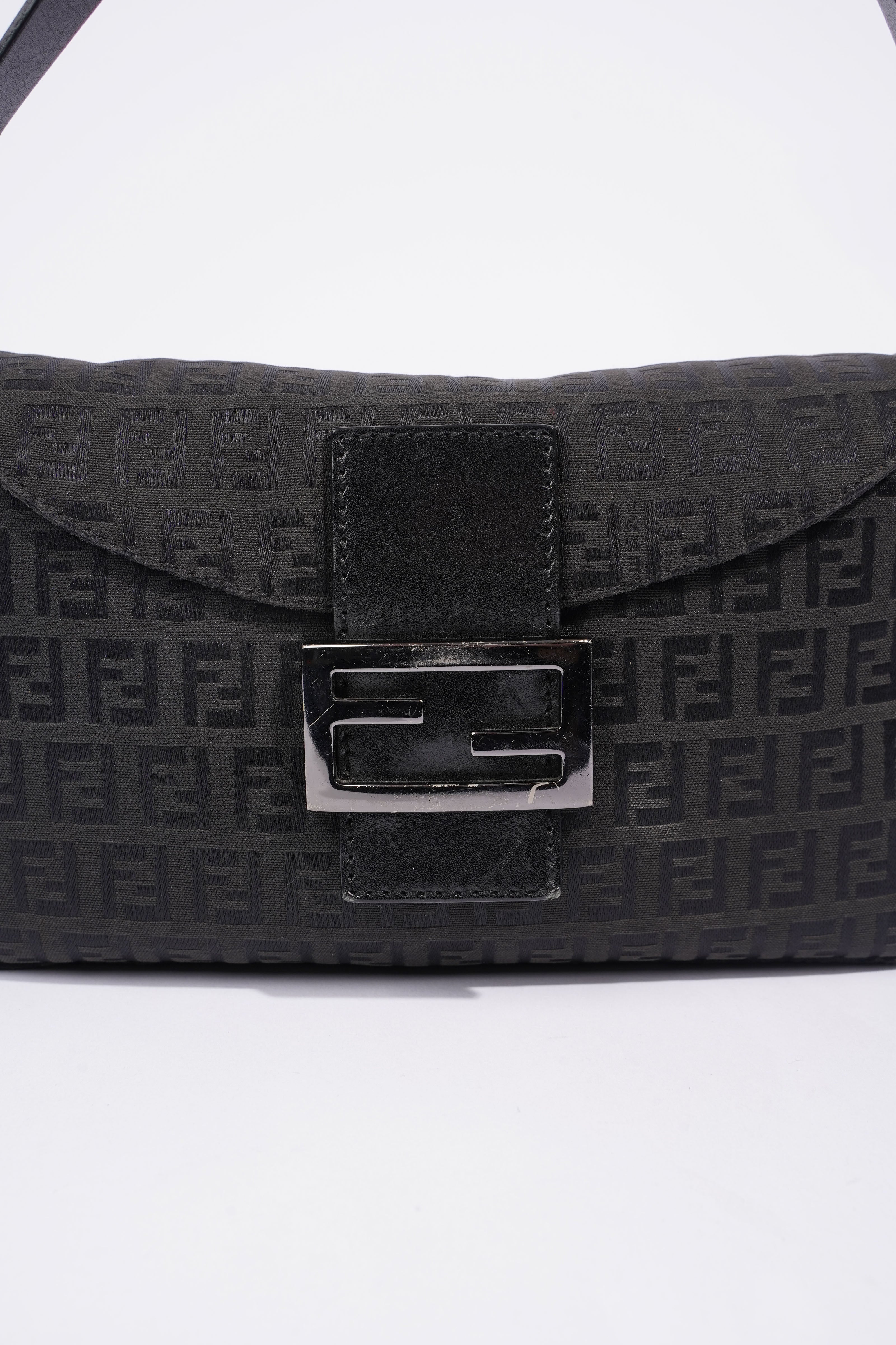 Fendi Zucchino Canvas Shoulder Bag Black Canvas