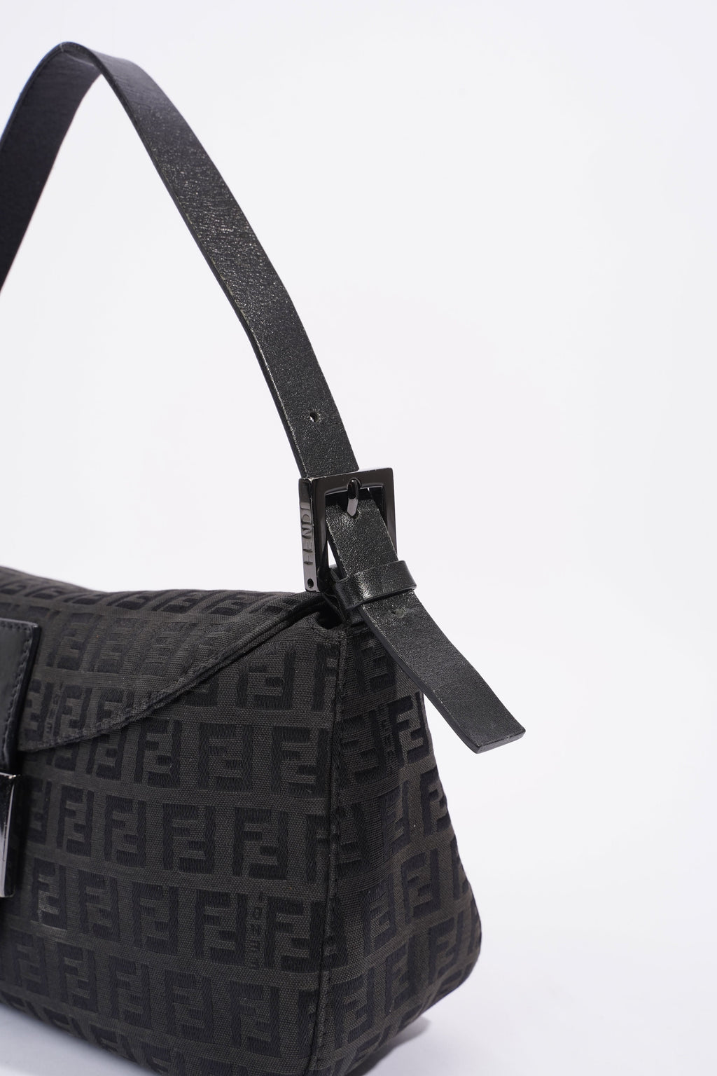 Fendi Zucchino Canvas Shoulder Bag Black Canvas
