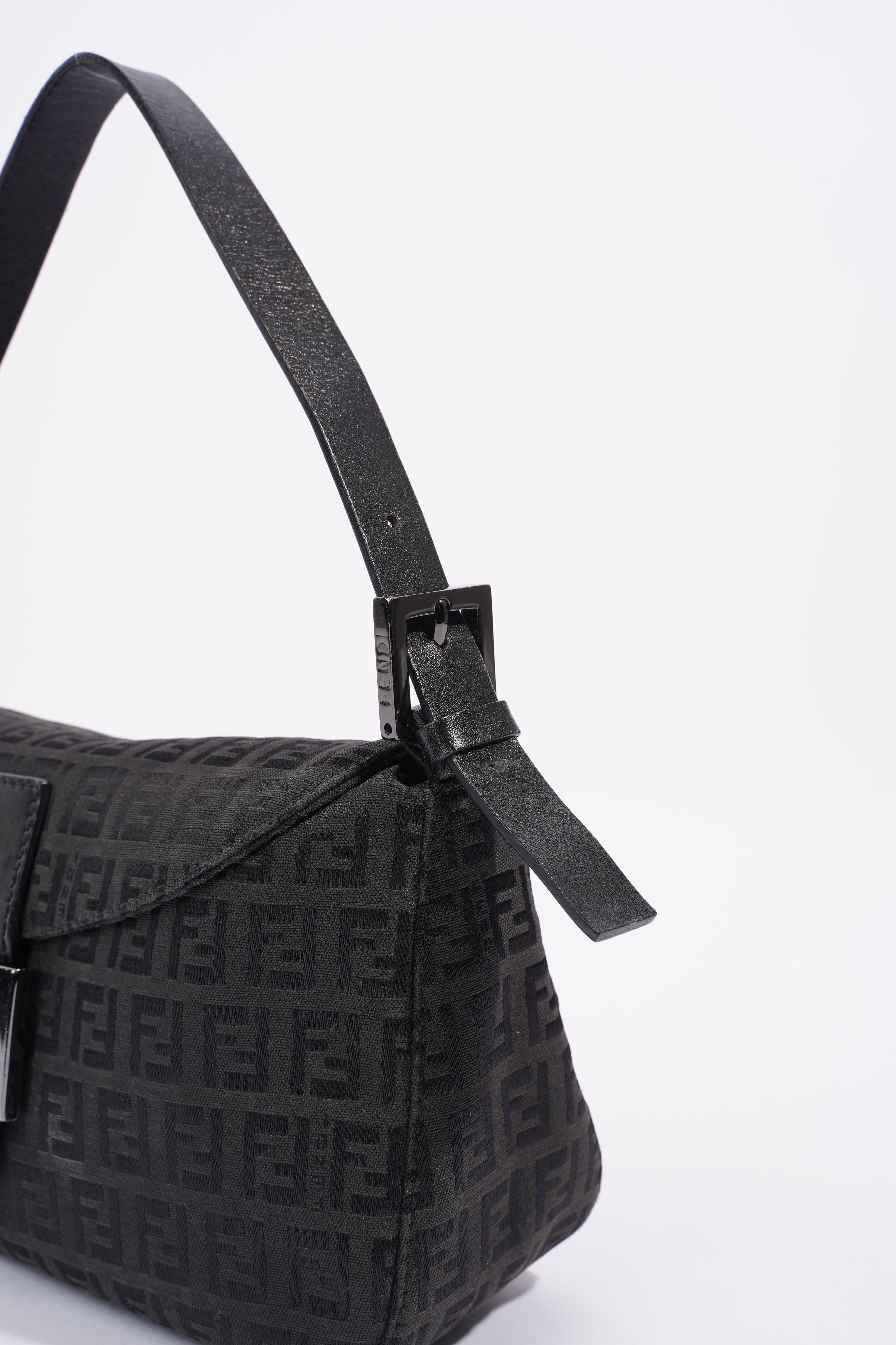 Fendi Zucchino Canvas Shoulder Bag Black Canvas