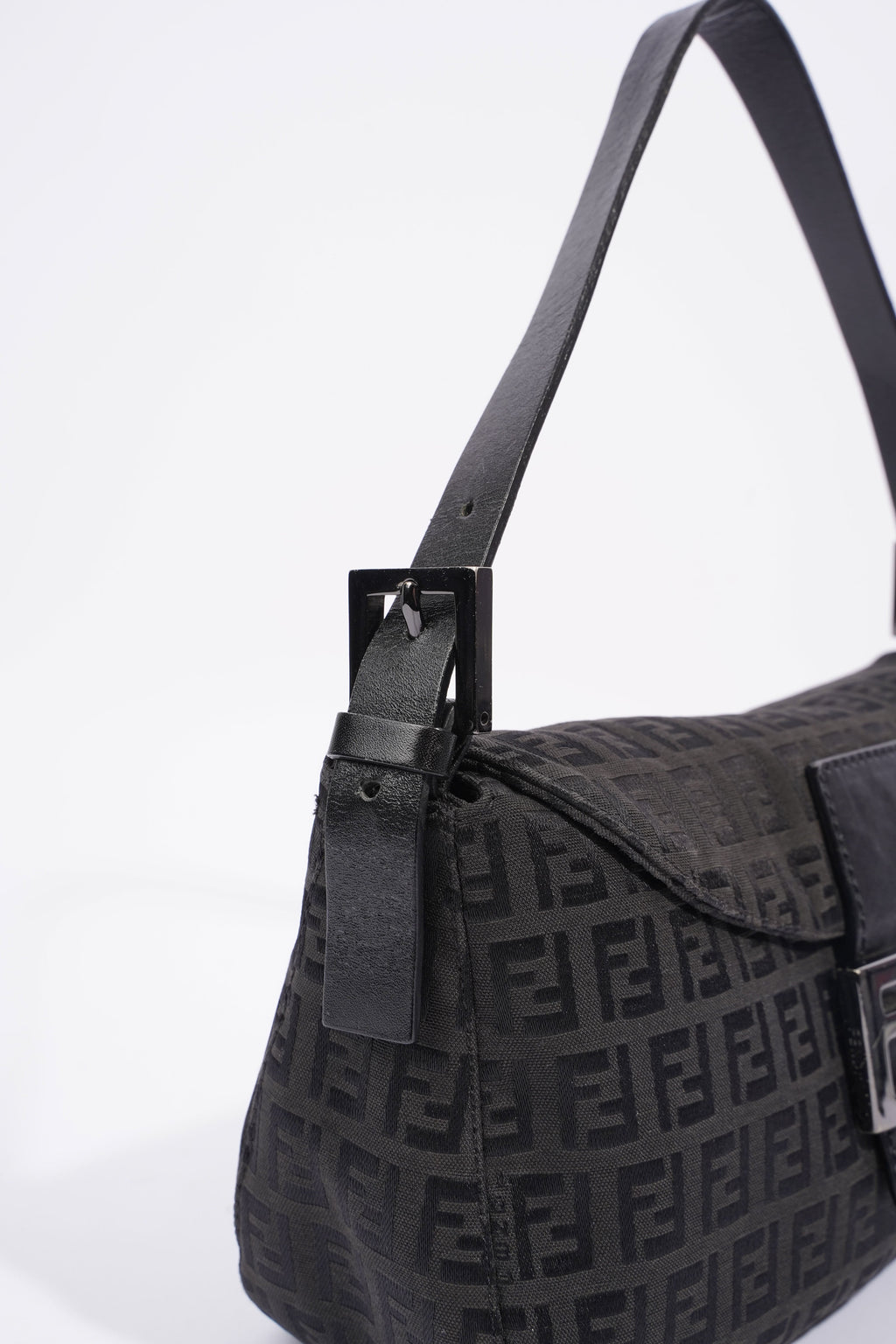 Fendi Zucchino Canvas Shoulder Bag Black Canvas
