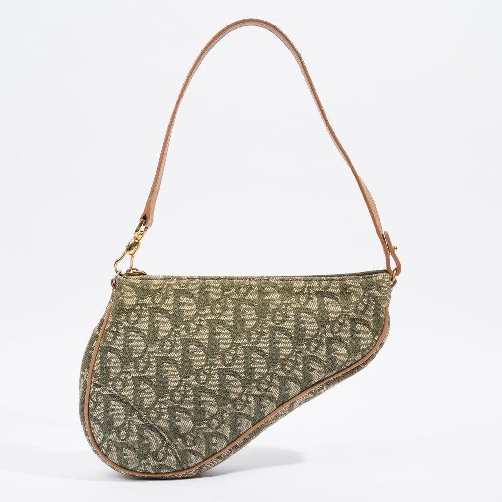 Christian Dior Saddle Bag Khaki / Brown Canvas Mini