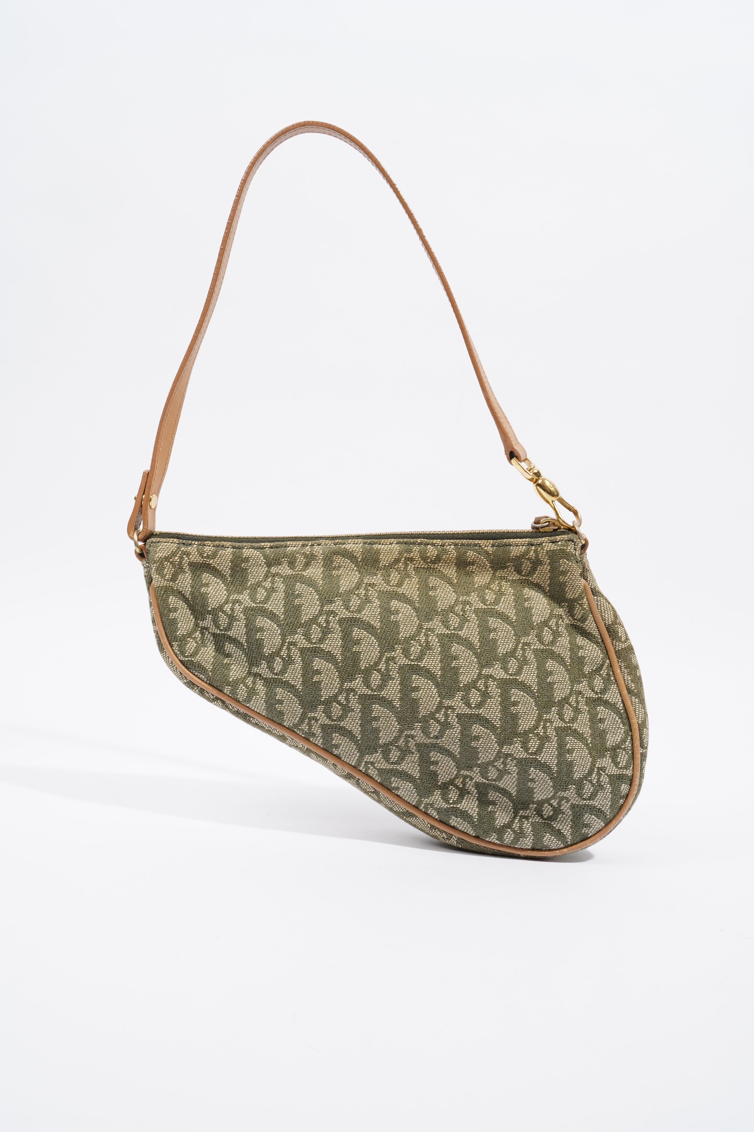 Christian Dior Saddle Bag Khaki / Brown Canvas Mini