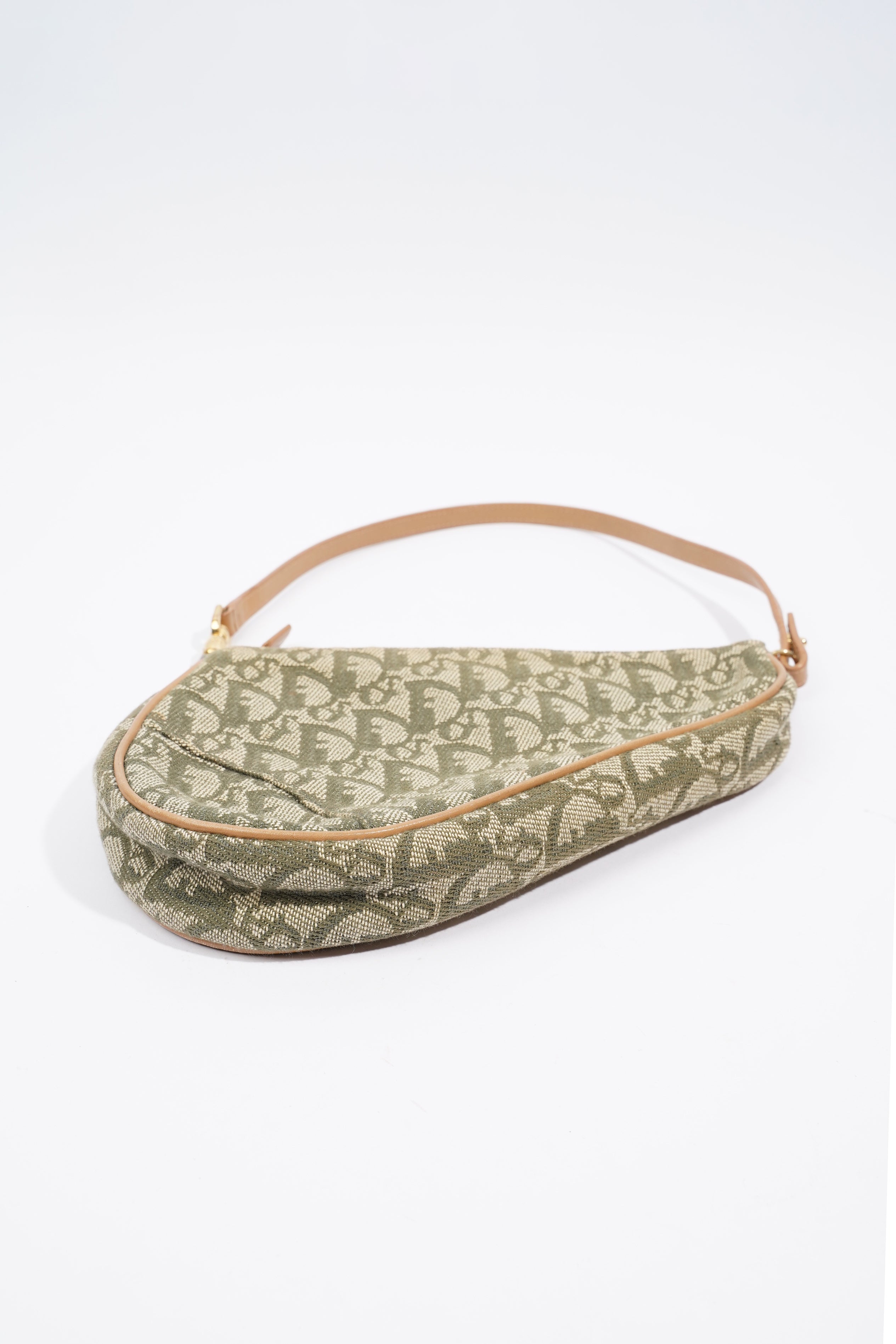 Christian Dior Saddle Bag Khaki / Brown Canvas Mini