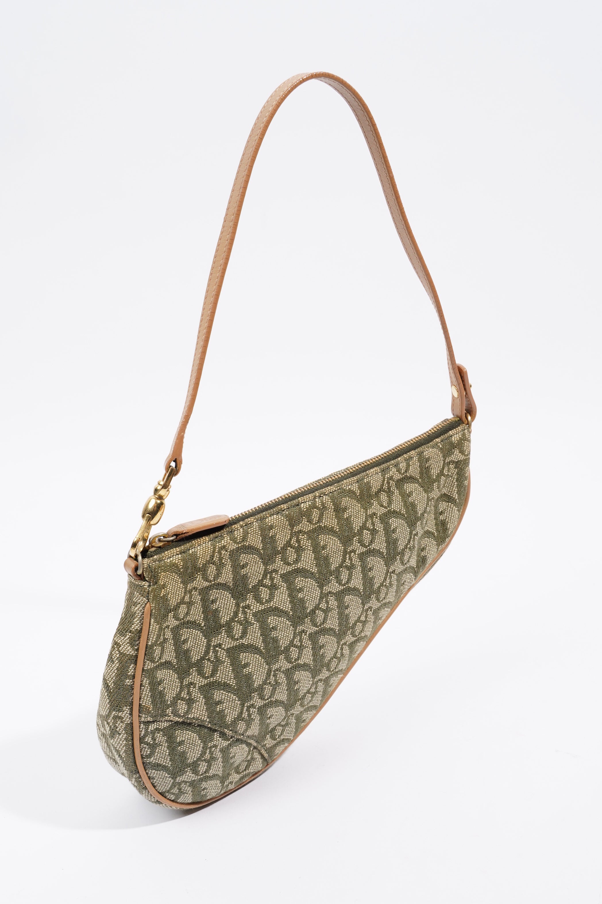 Christian Dior Saddle Bag Khaki / Brown Canvas Mini