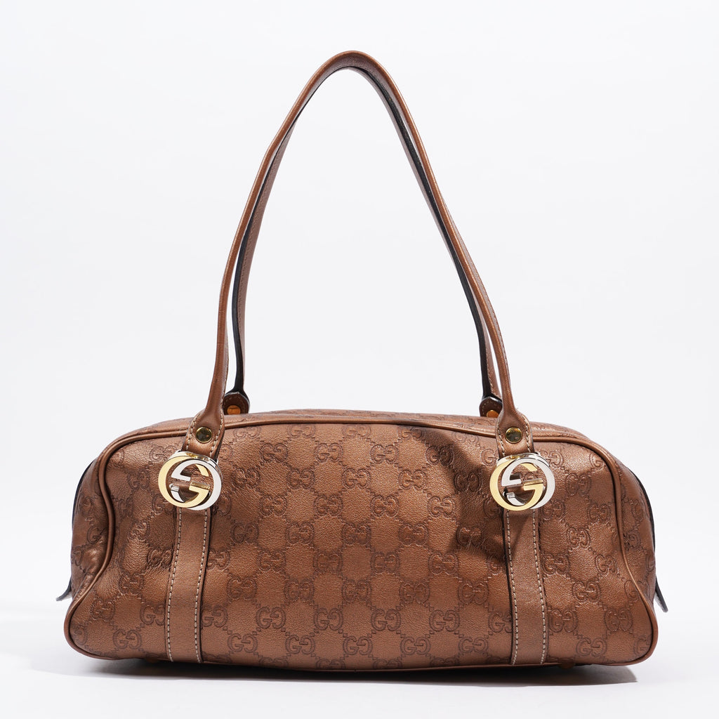 Gucci Guccissima GG Interlocking Shoulder Bag Bronze Leather