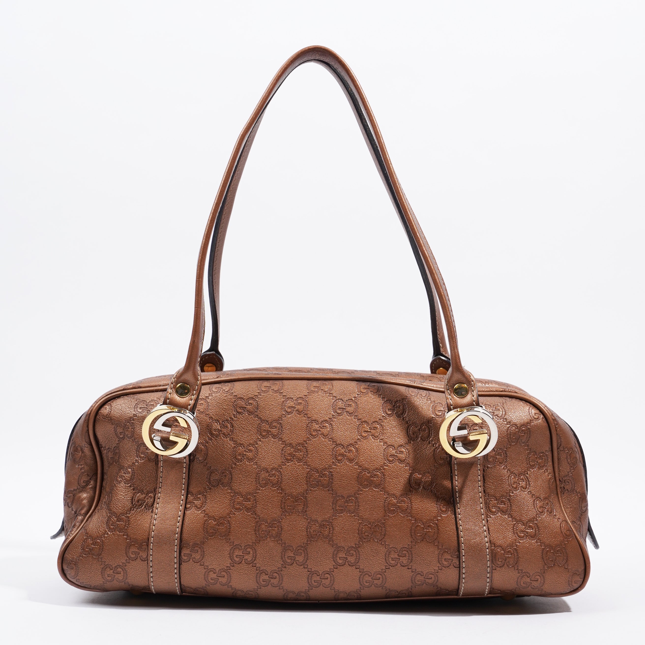 Gucci Guccissima GG Interlocking Shoulder Bag Bronze Leather