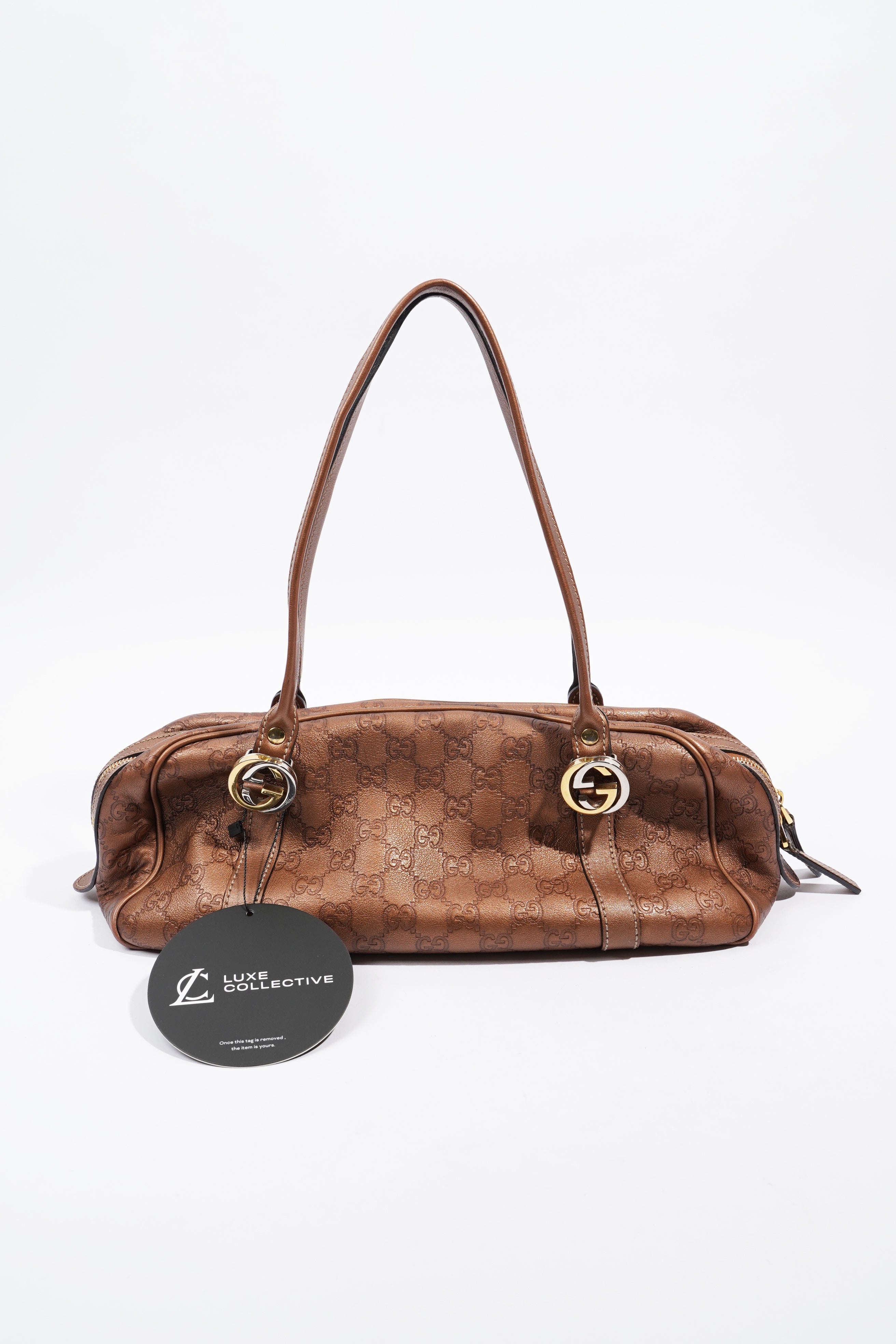 Gucci Guccissima GG Interlocking Shoulder Bag Bronze Leather