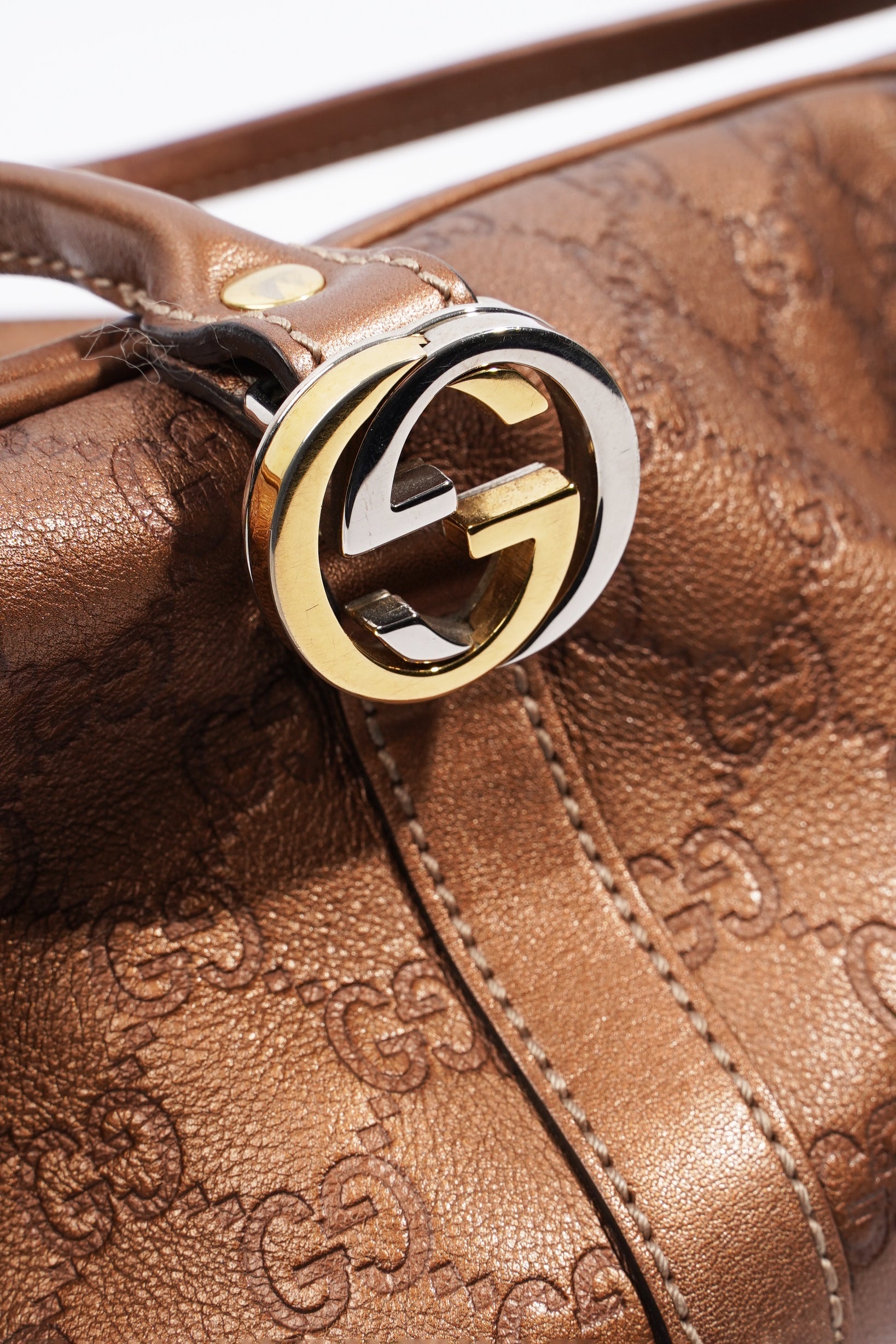 Gucci Guccissima GG Interlocking Shoulder Bag Bronze Leather