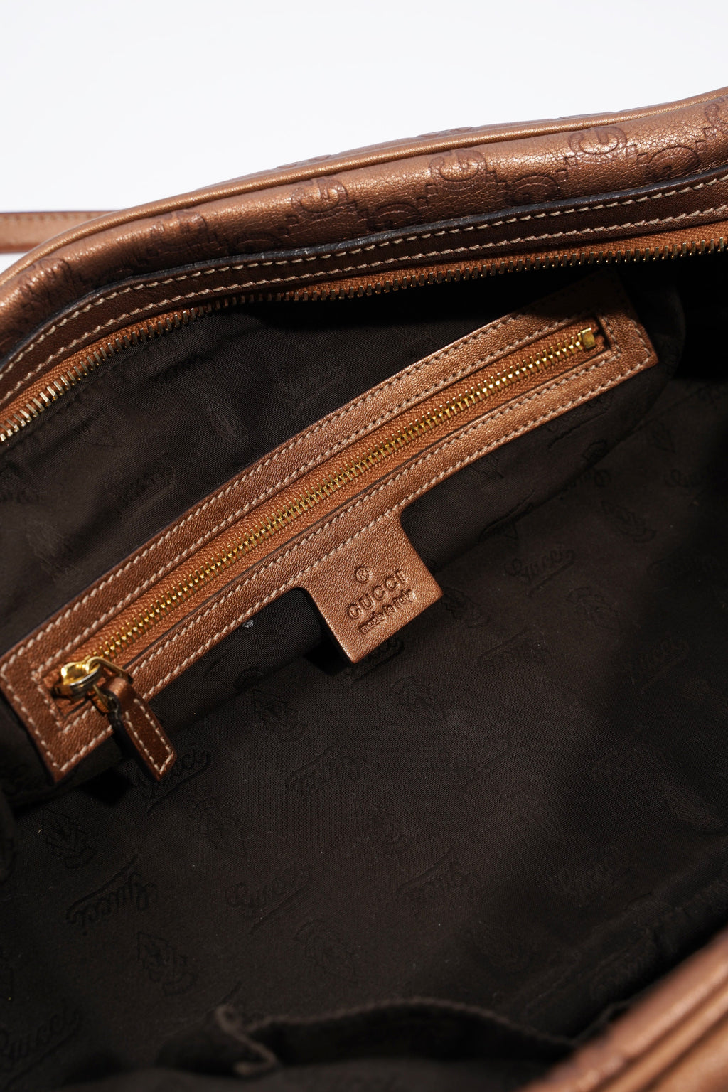 Gucci Guccissima GG Interlocking Shoulder Bag Bronze Leather