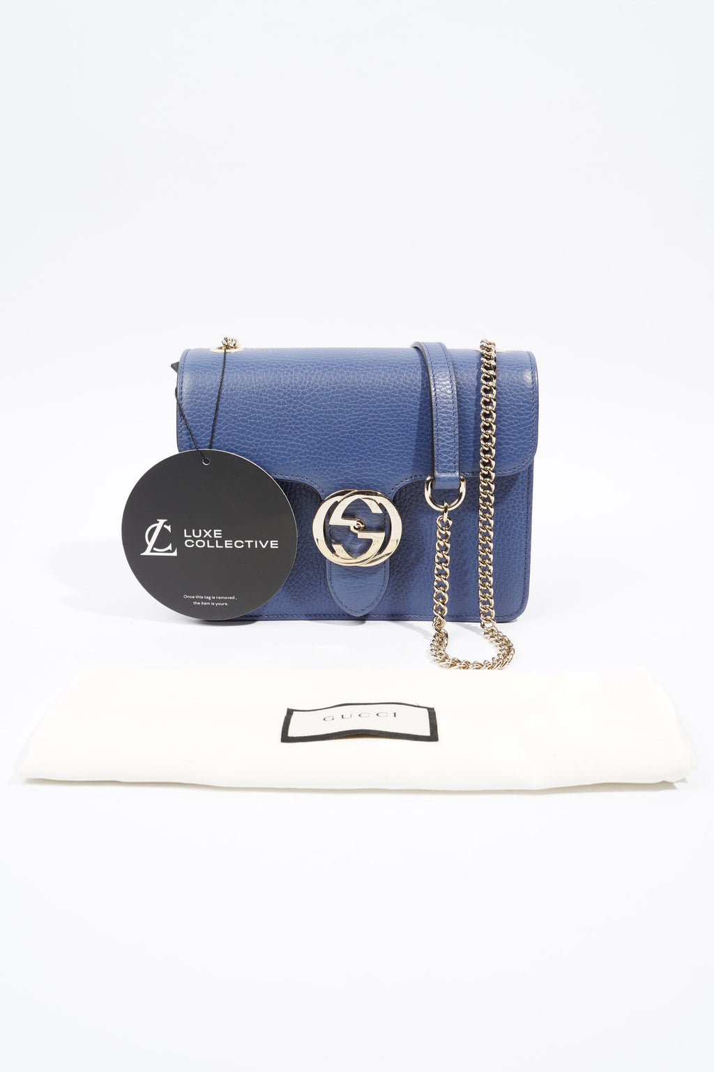 Gucci Interlocking GG Chain Blue Grained Leather