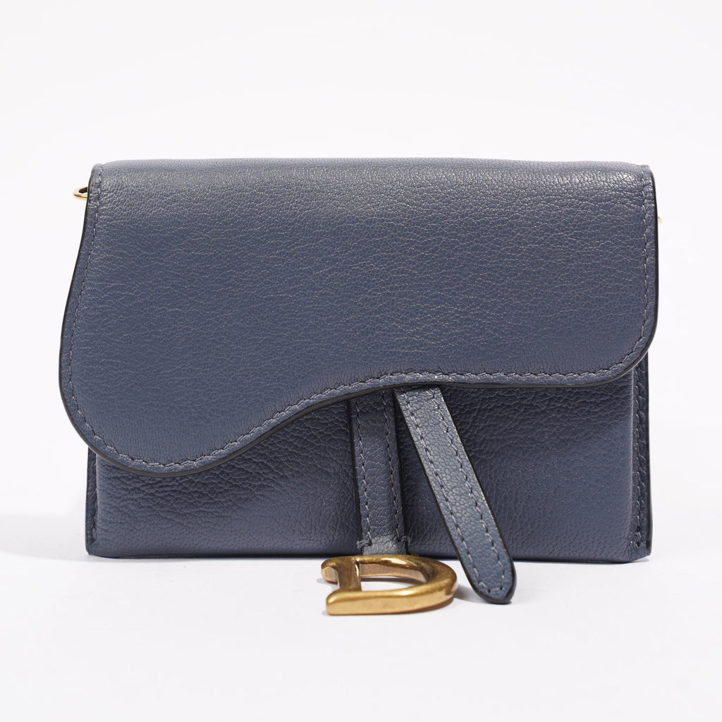Christian Dior Saddle Micro With Chain Blue Leather