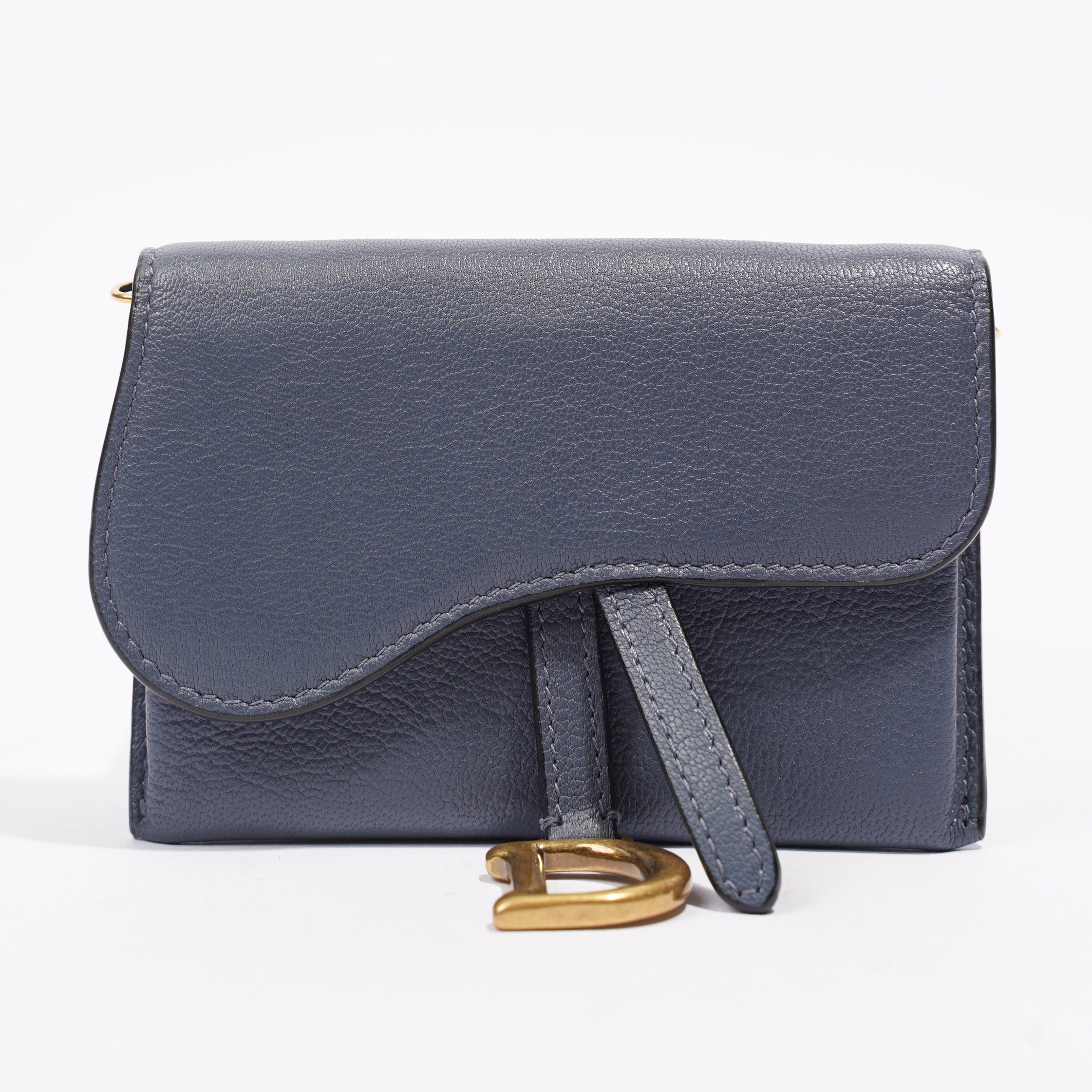 Christian Dior Saddle Micro With Chain Blue Leather