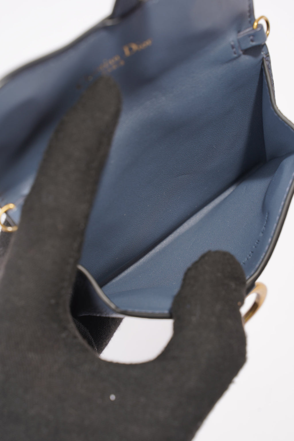 Christian Dior Saddle Micro With Chain Blue Leather