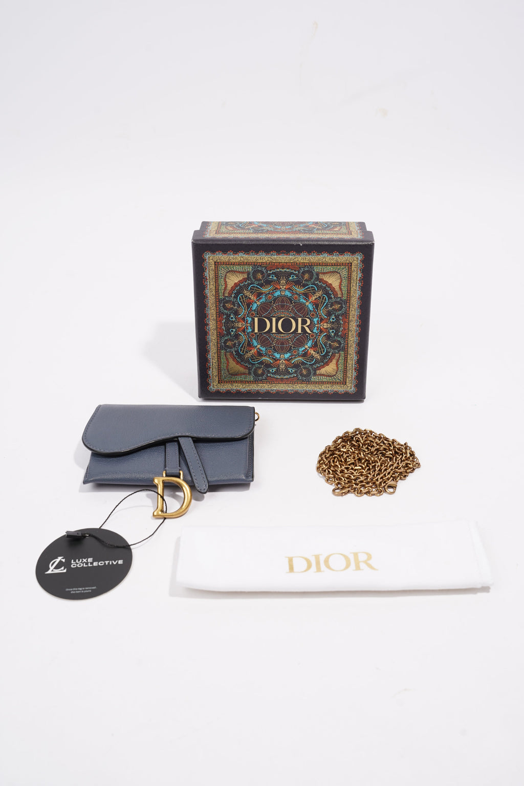 Christian Dior Saddle Micro With Chain Blue Leather