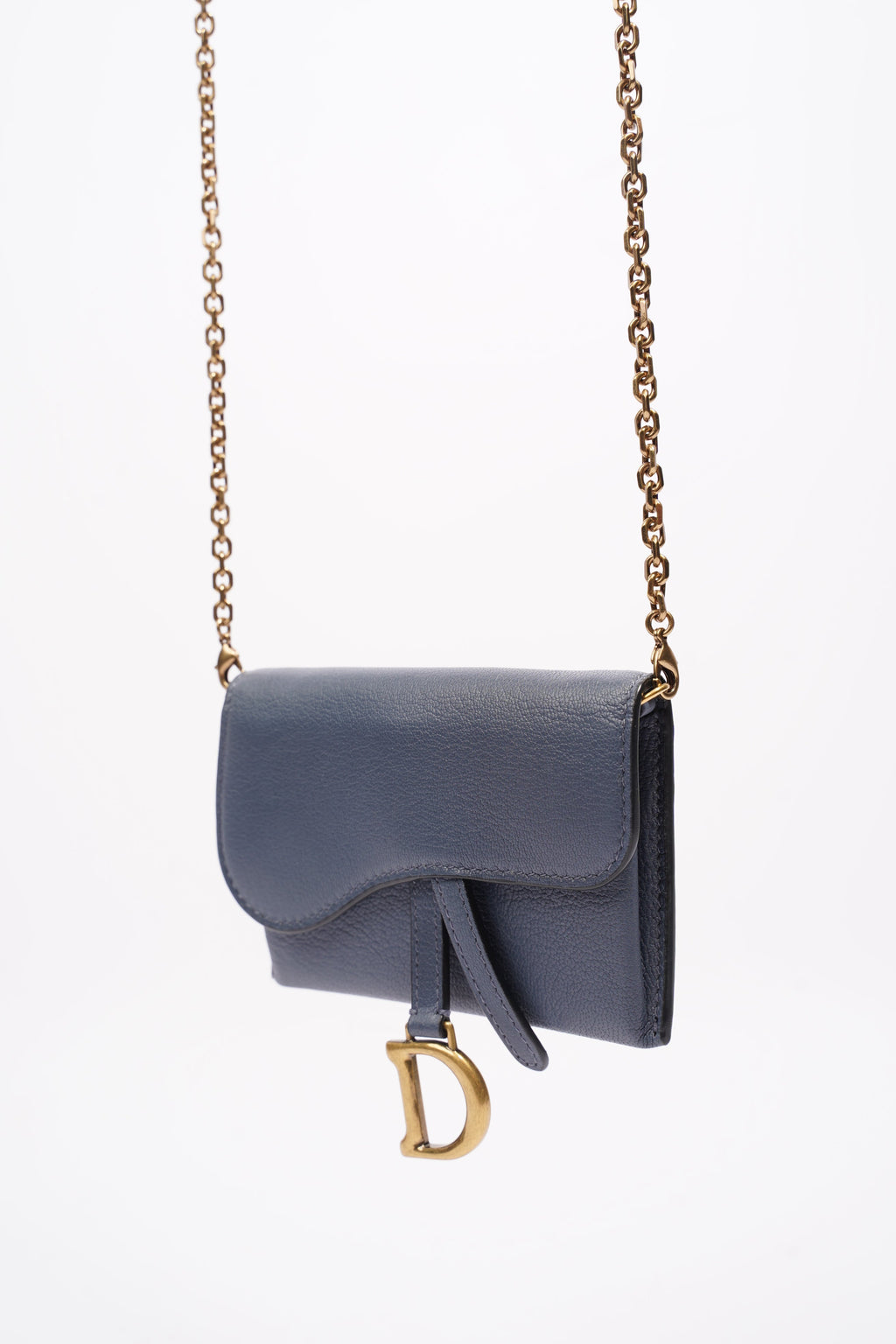 Christian Dior Saddle Micro With Chain Blue Leather