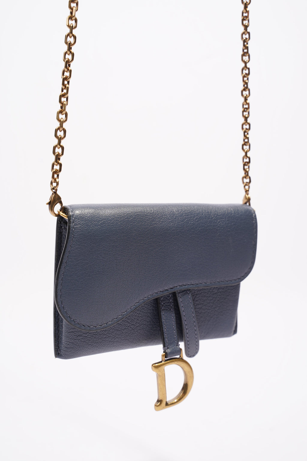 Christian Dior Saddle Micro With Chain Blue Leather
