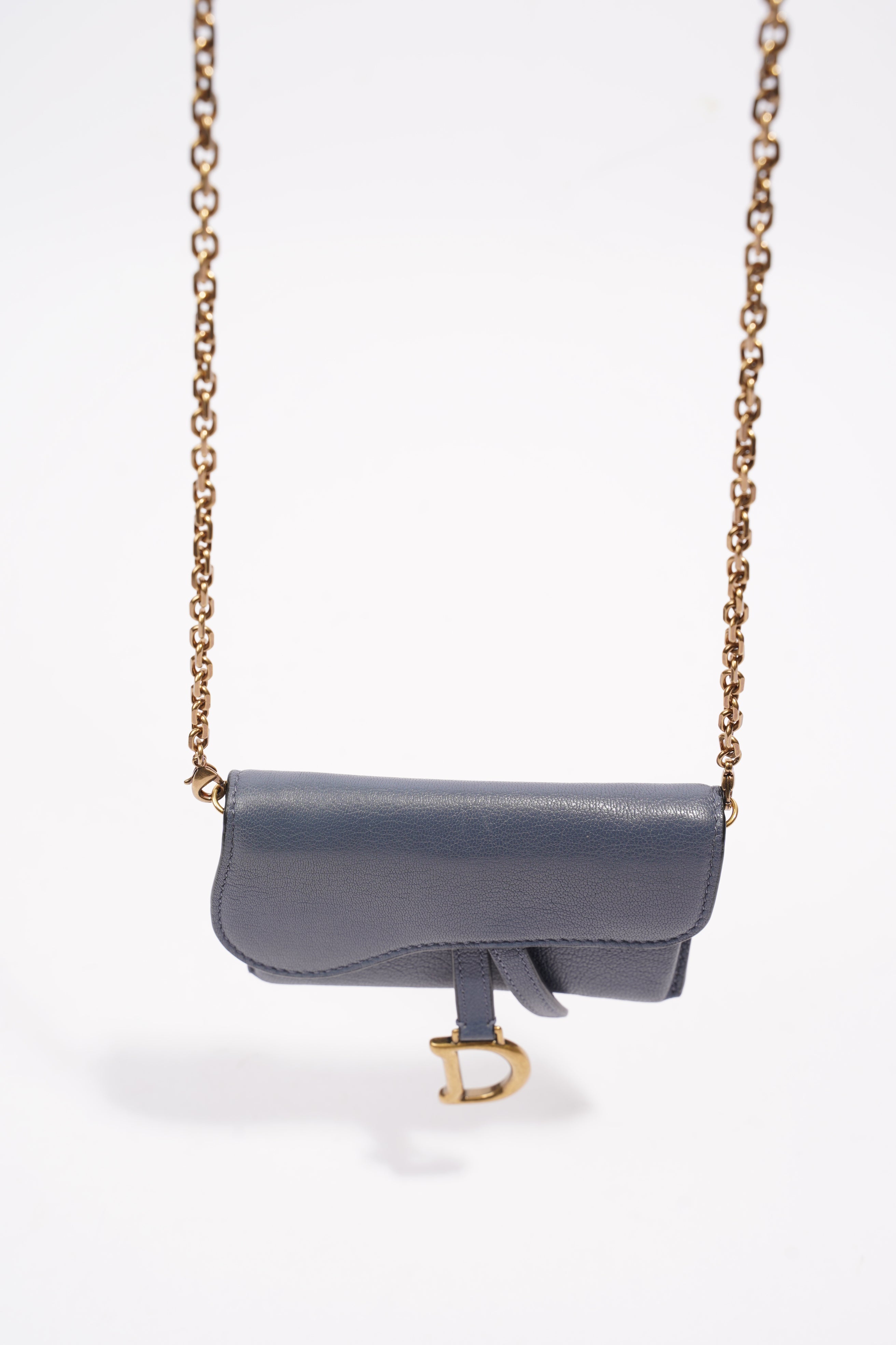 Christian Dior Saddle Micro With Chain Blue Leather
