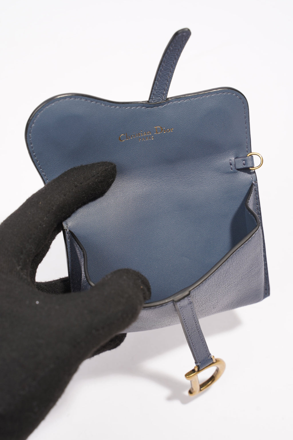 Christian Dior Saddle Micro With Chain Blue Leather