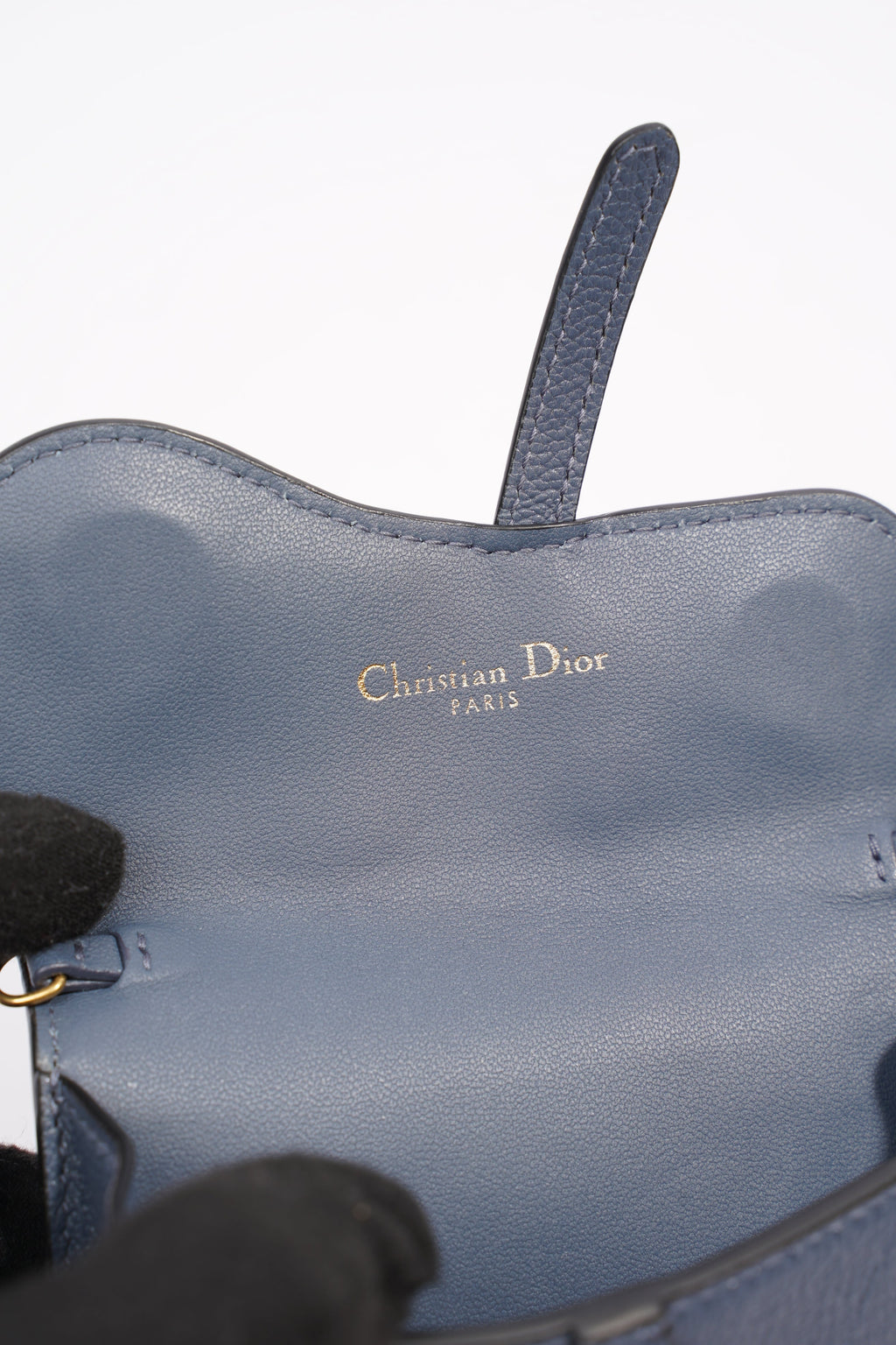 Christian Dior Saddle Micro With Chain Blue Leather