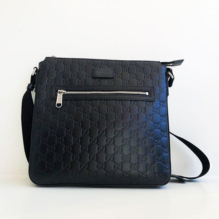 Gucci Guccissima Black Embossed GG Messenger Handbag