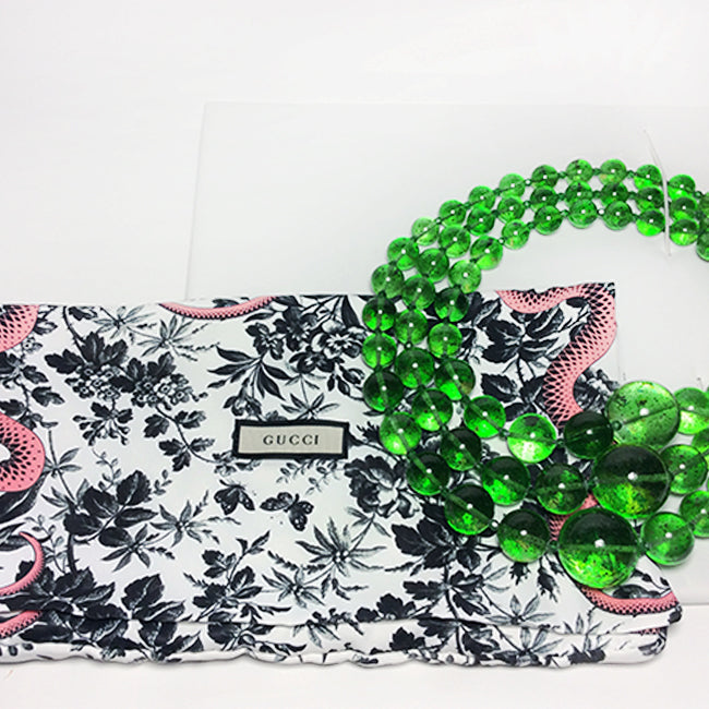 Gucci Multi-Strand Green Stone Necklace with Lion Head