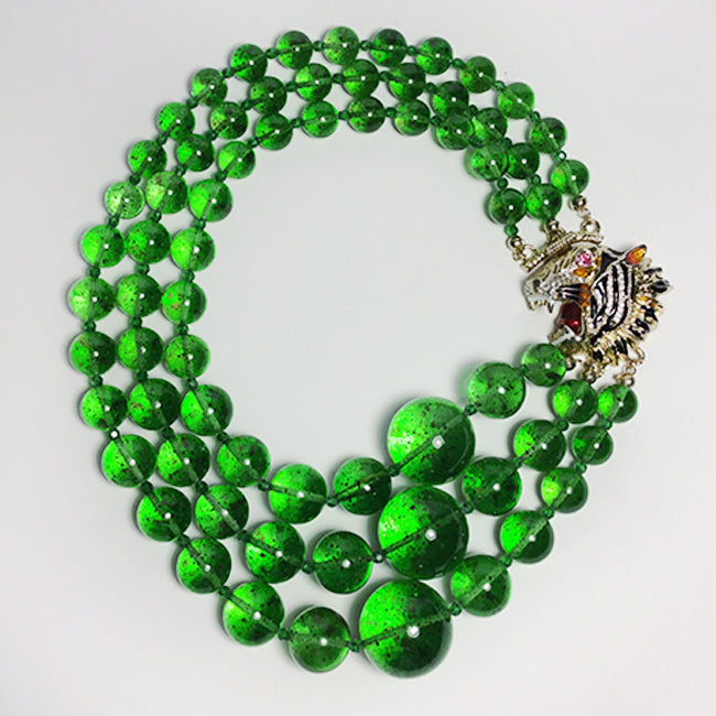 Gucci Multi-Strand Green Stone Necklace with Lion Head