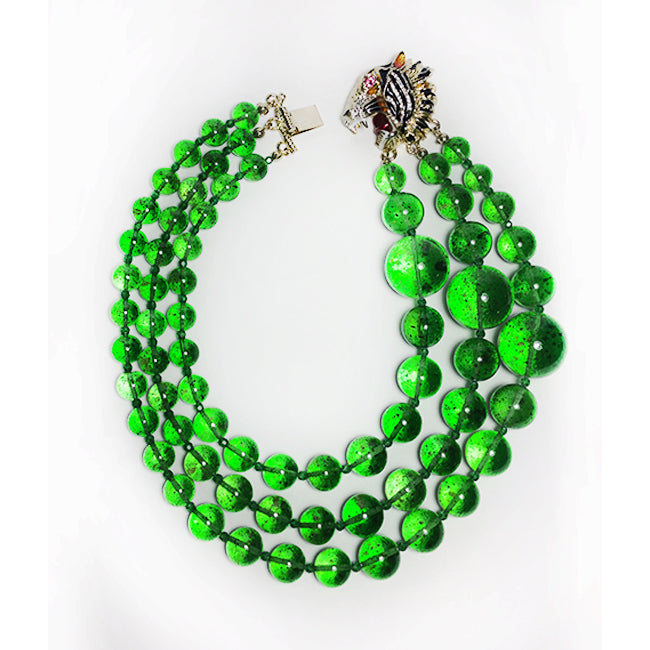 Gucci Multi-Strand Green Stone Necklace with Lion Head