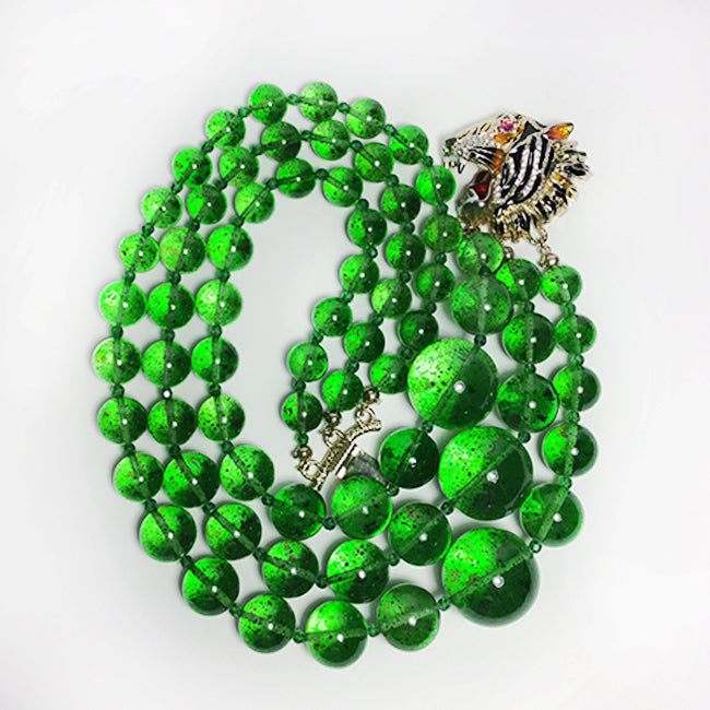 Gucci Multi-Strand Green Stone Necklace with Lion Head