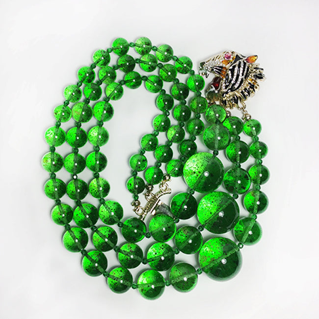 Gucci Multi-Strand Green Stone Necklace with Lion Head