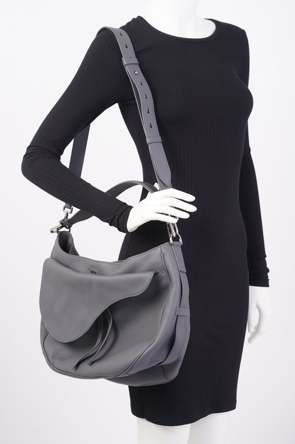 Christian Dior Saddle Bag Grey Calfskin Leather
