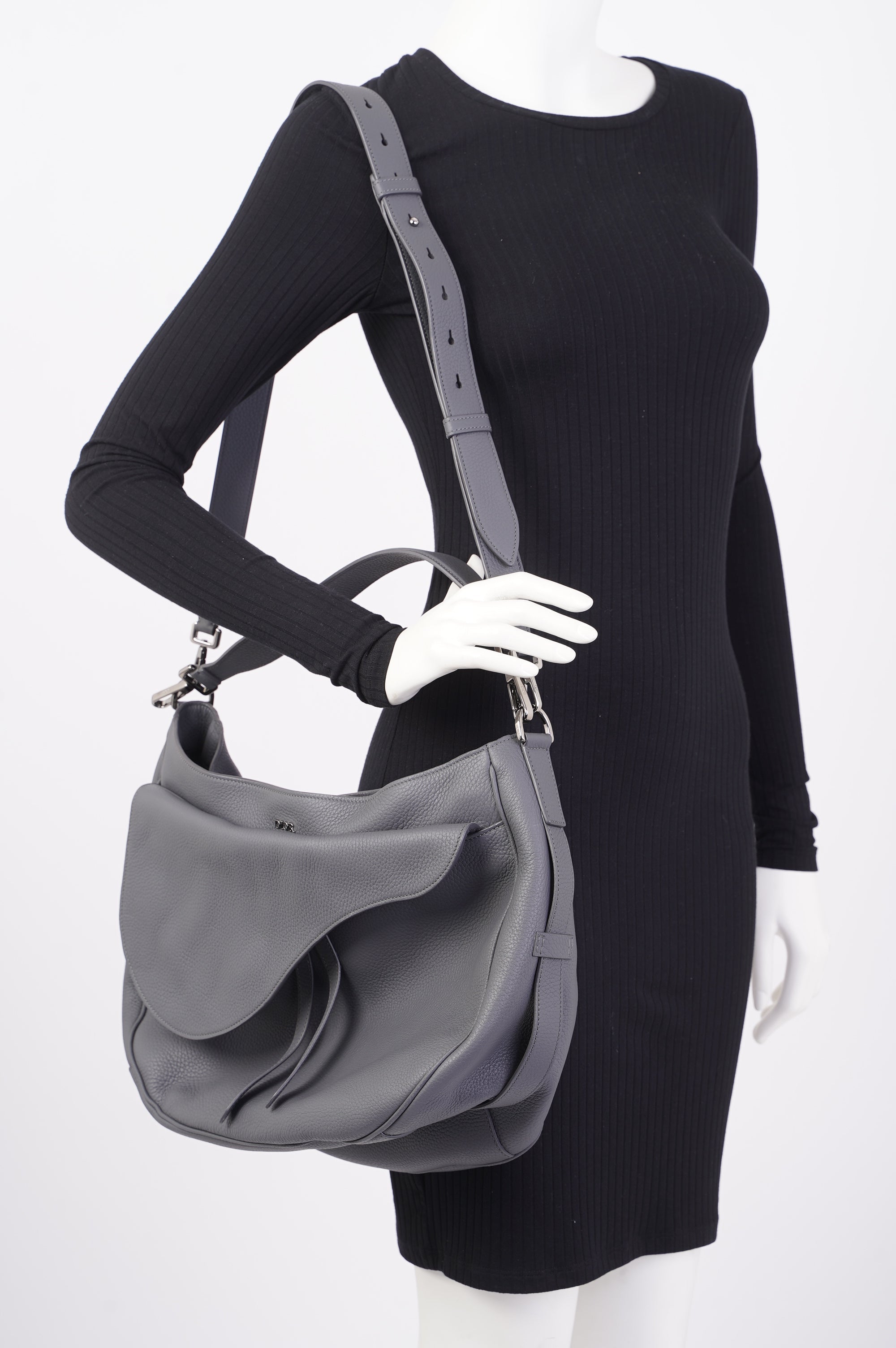 Christian Dior Saddle Bag Grey Calfskin Leather