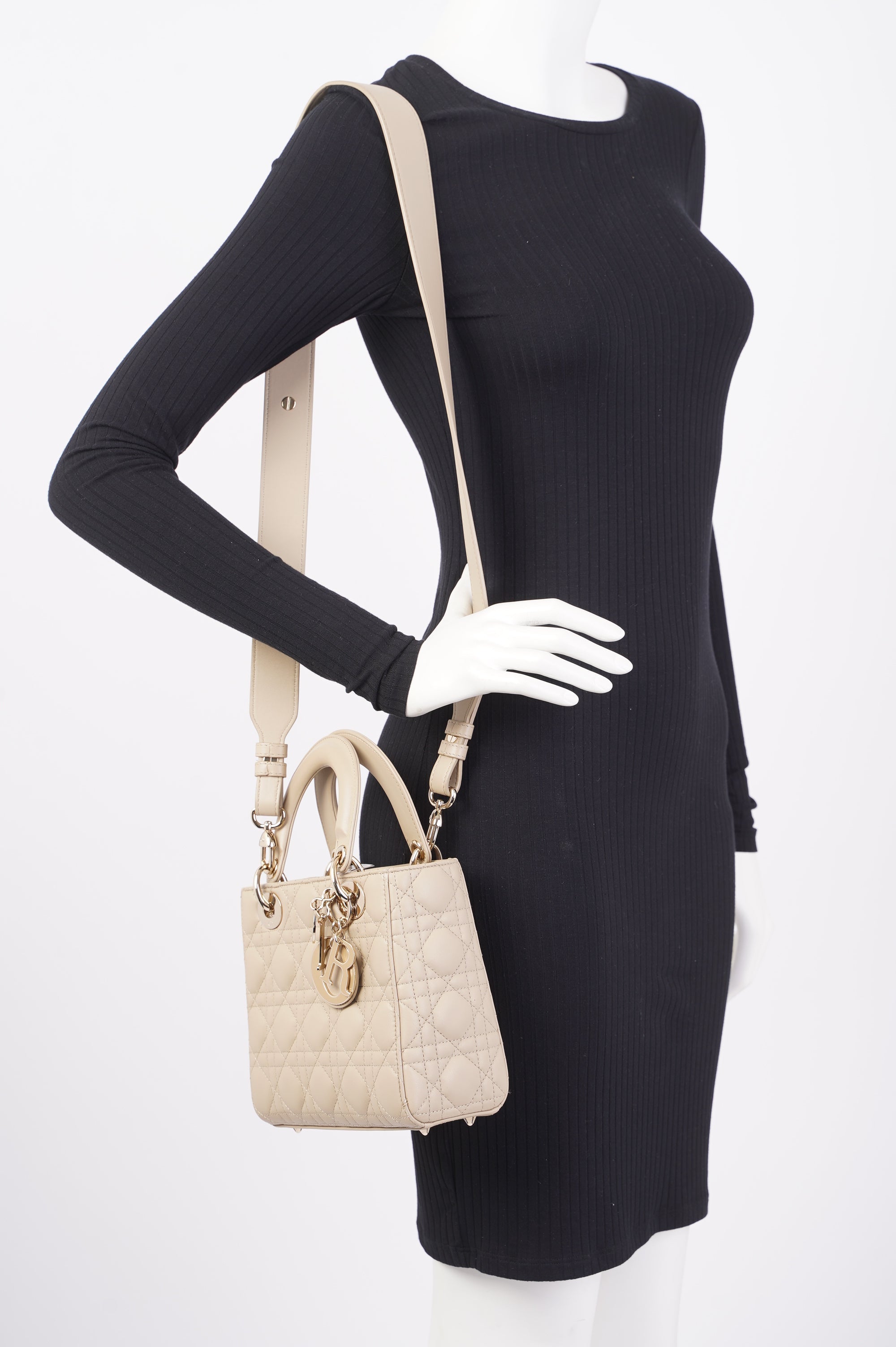 Christian Dior Lady Dior Cream Leather Small