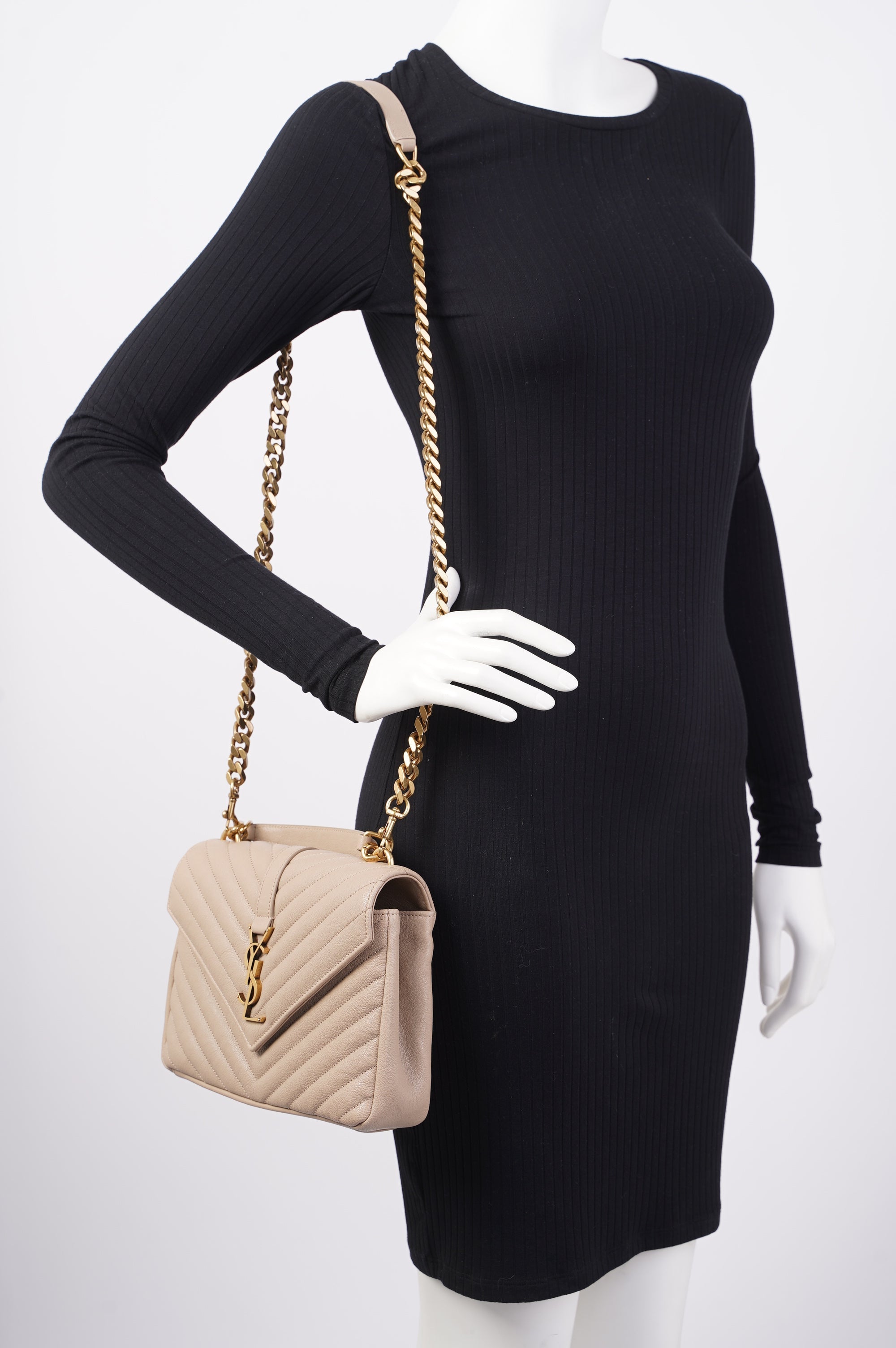 Saint Laurent College Bag Nude Lambskin Leather Small