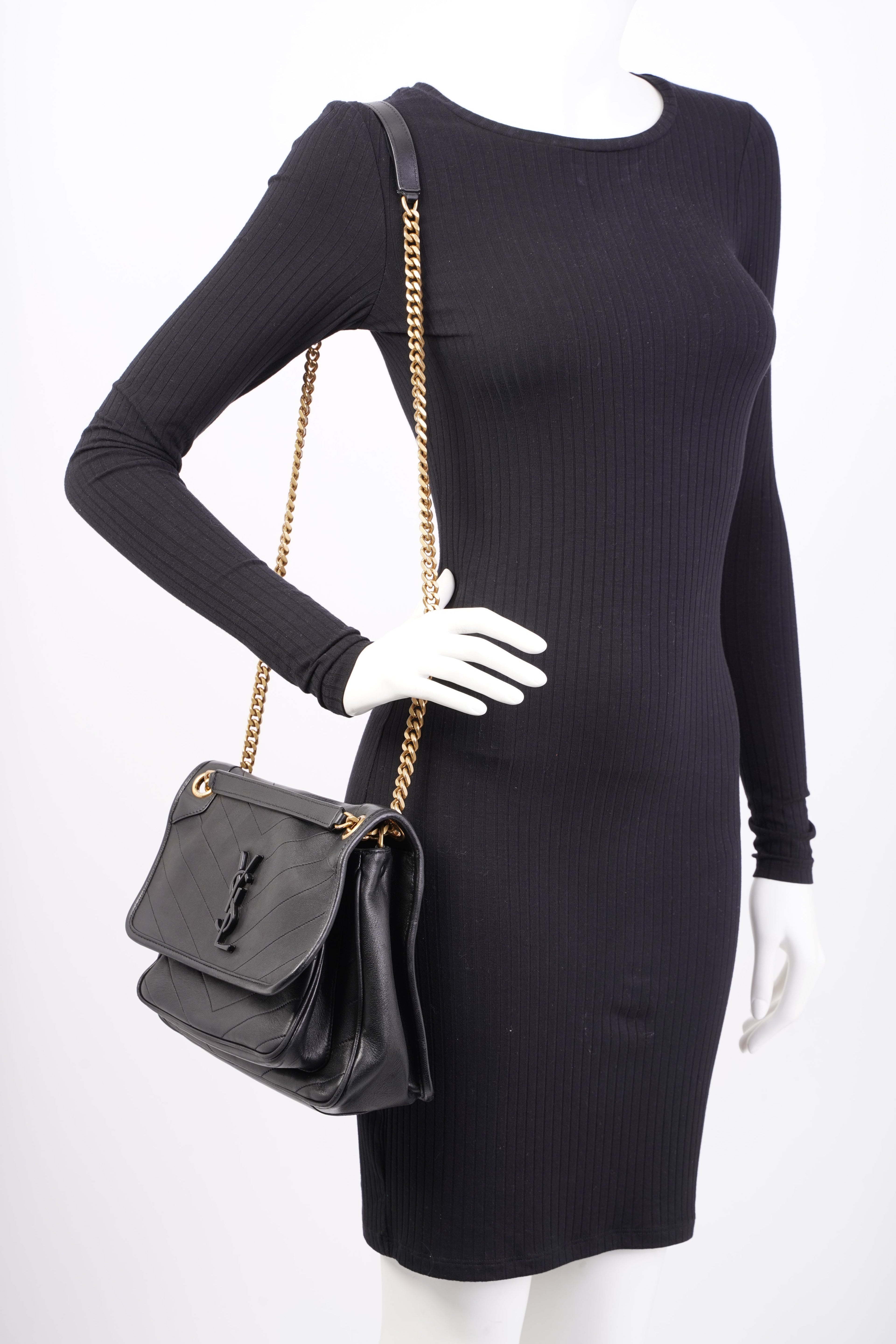 Saint Laurent Niki Chain Bag Black Lambskin Leather Medium