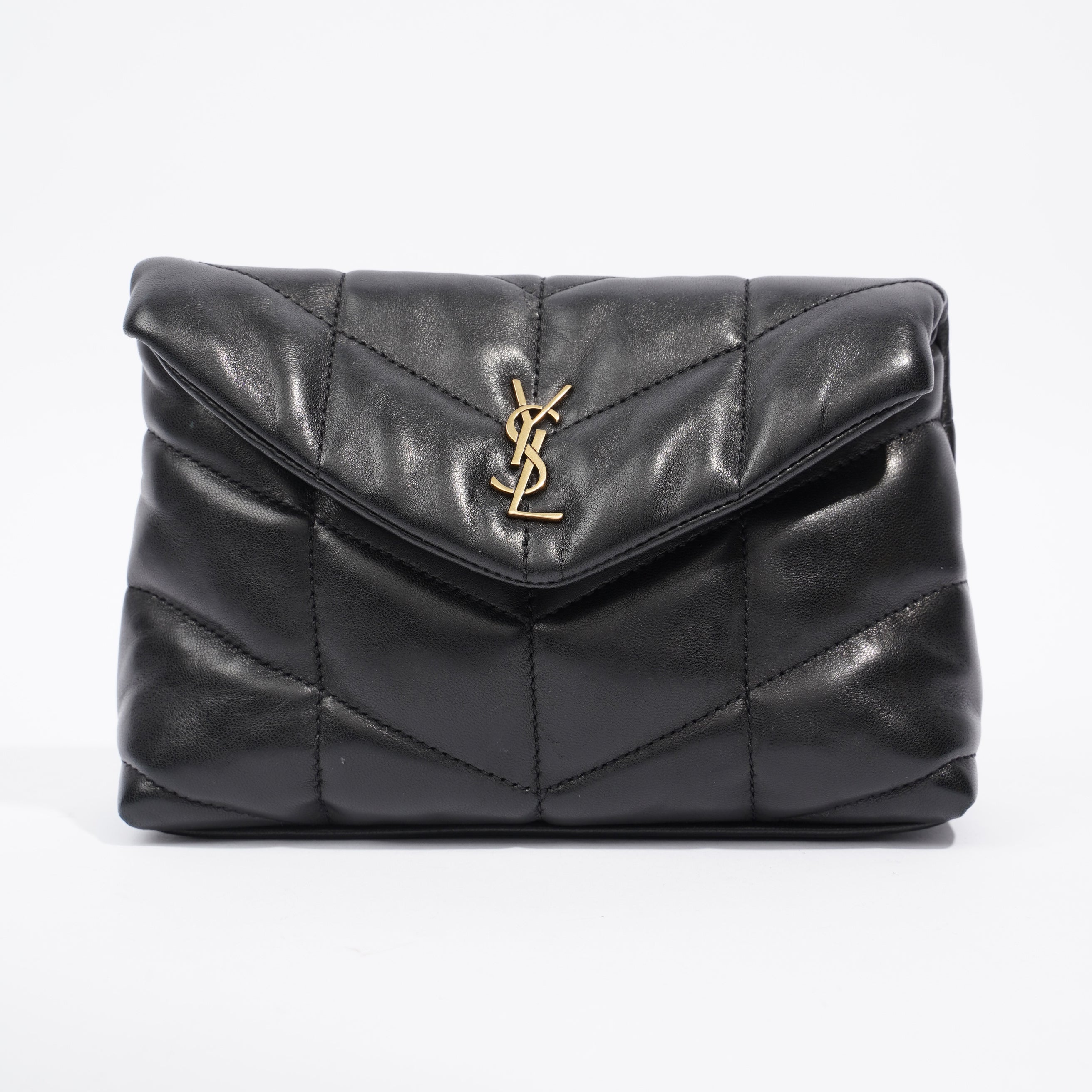Saint Laurent Small Puffer Pouch Black Lambskin Leather