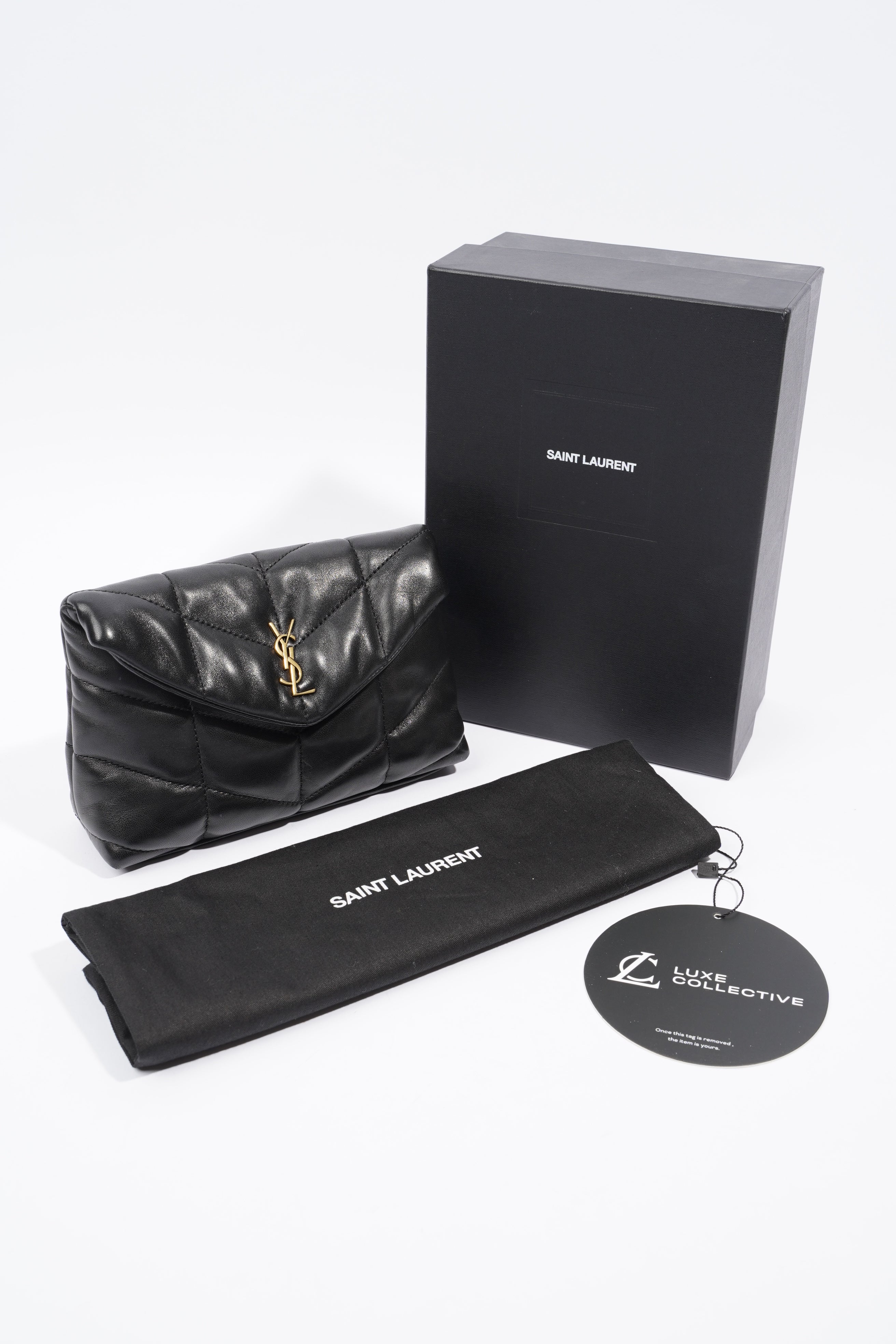 Saint Laurent Small Puffer Pouch Black Lambskin Leather