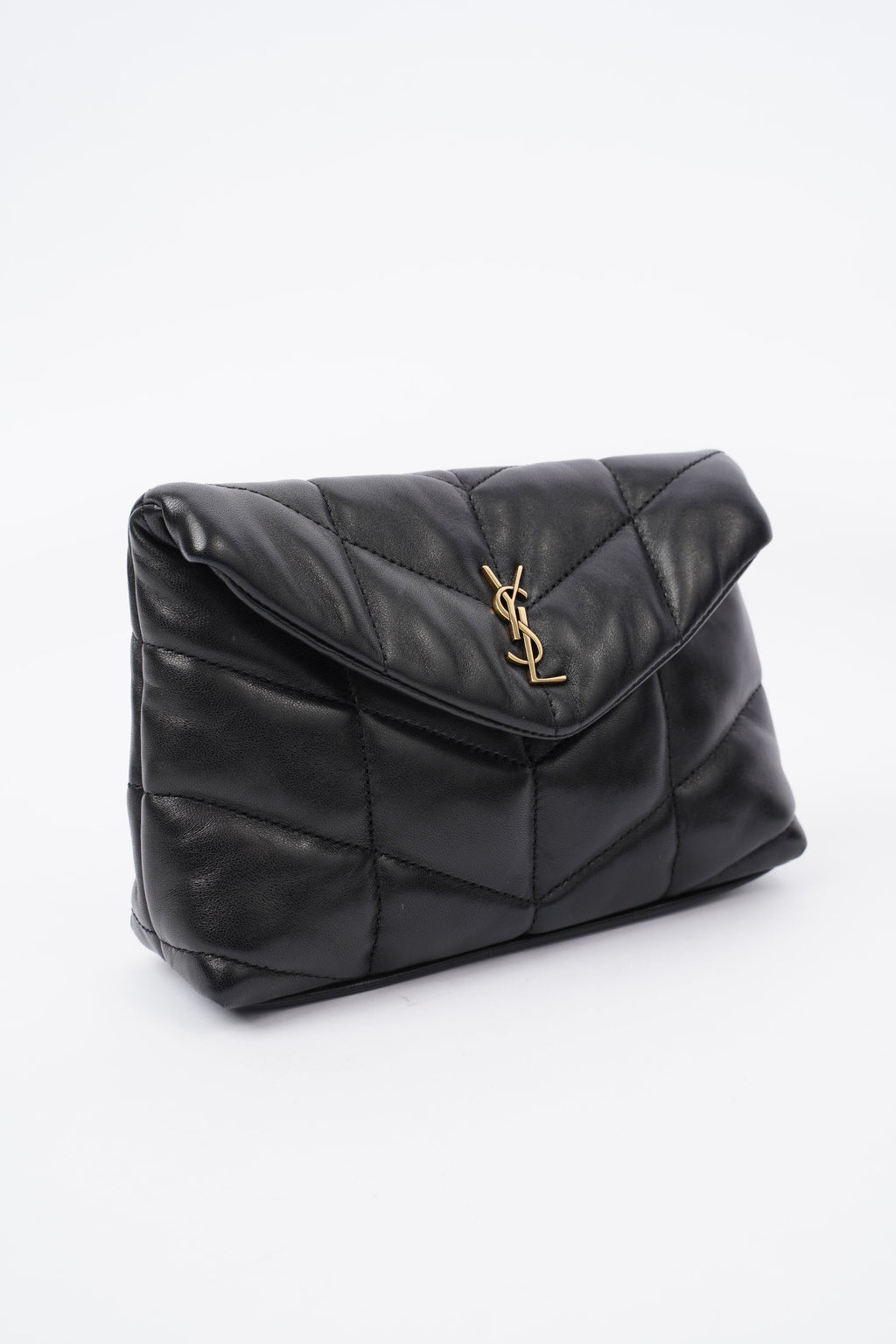 Saint Laurent Small Puffer Pouch Black Lambskin Leather