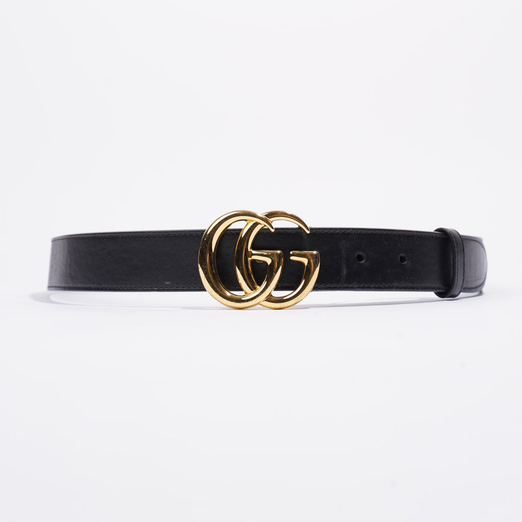Gucci GG Marmont Belt With Shiny Buckle Black Leather 85cm 34''