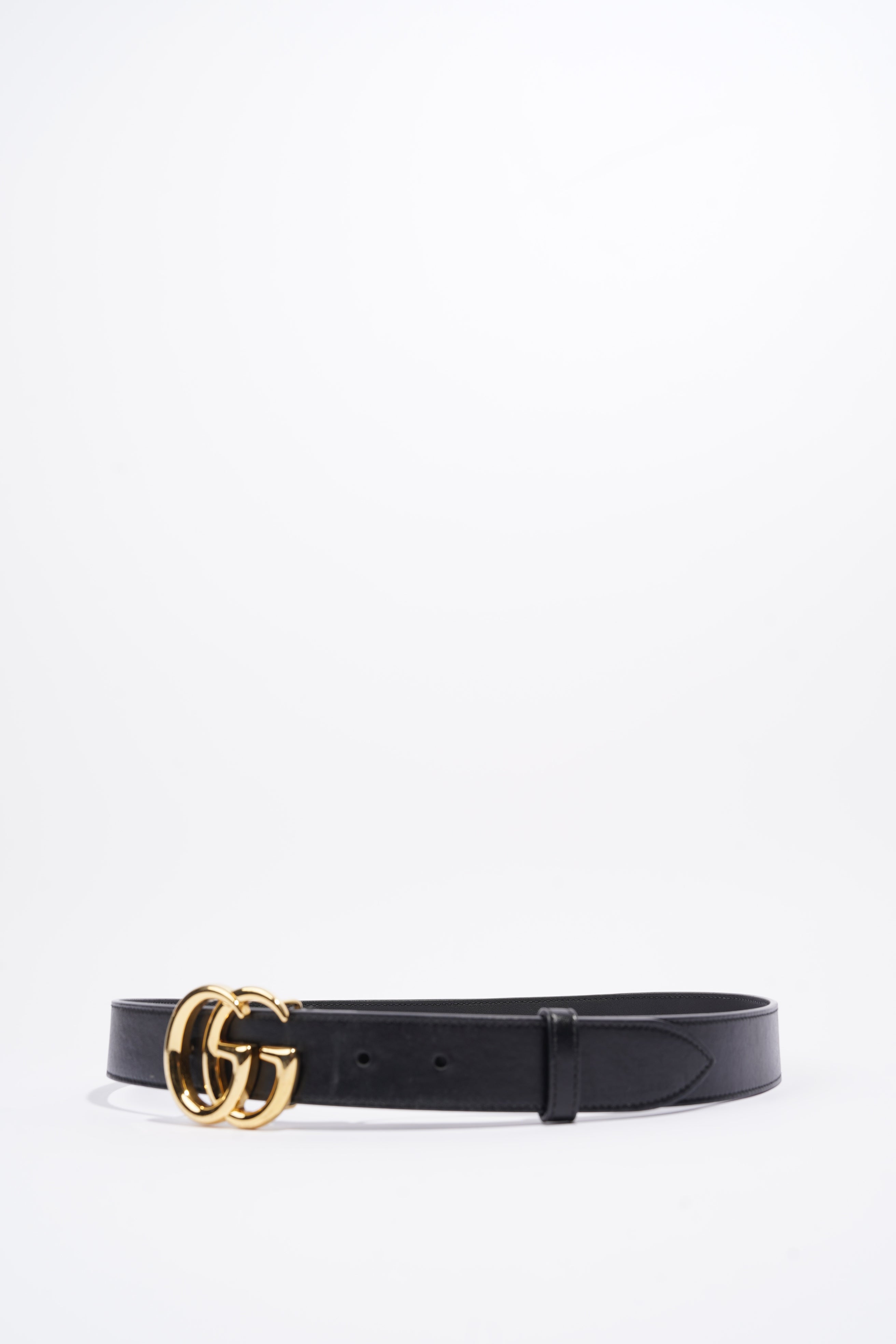 Gucci GG Marmont Belt With Shiny Buckle Black Leather 85cm 34''