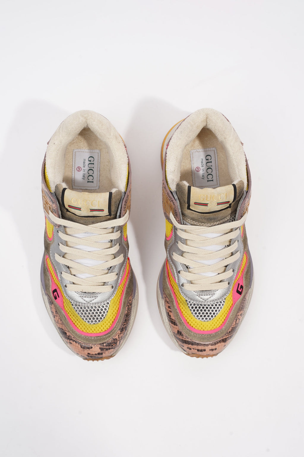 Gucci Ultrapace Sneaker Grey / Yellow / Pink Suede EU 37.5 / UK 4.5