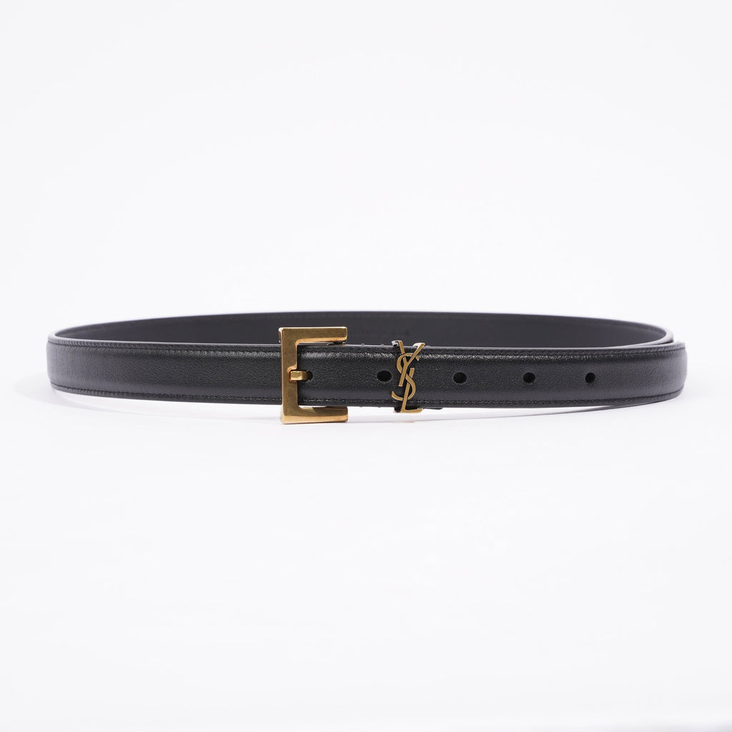 Saint Laurent Cassandre Belt With Square Buckle Black Leather 85cm